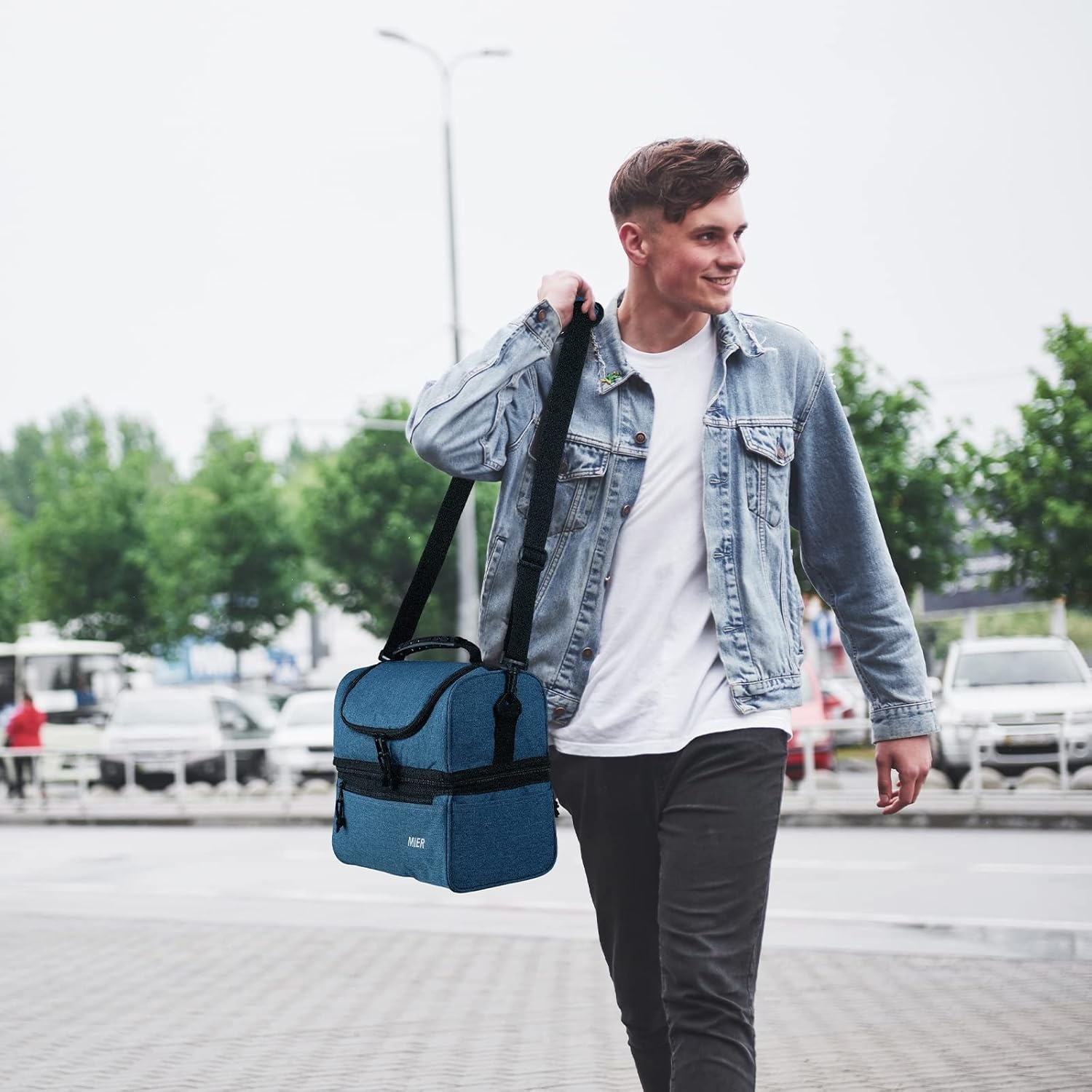 image:imageMIER Adult Lunch Box Insulated Lunch Bag Large Cooler Tote Bag for Women Double Deck Cooler Leopard LargeTeal Blue