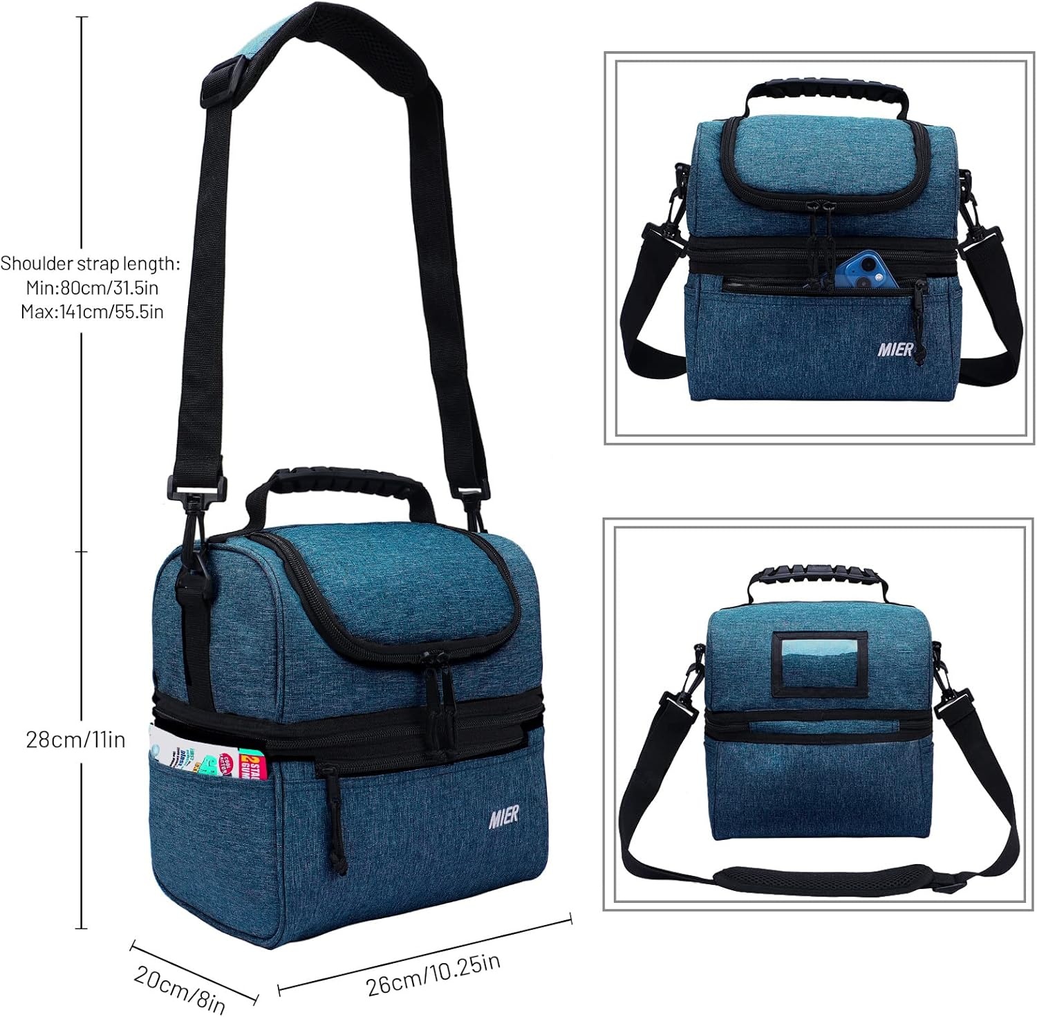 image:imageMIER Adult Lunch Box Insulated Lunch Bag Large Cooler Tote Bag for Women Double Deck Cooler Leopard LargeTeal Blue