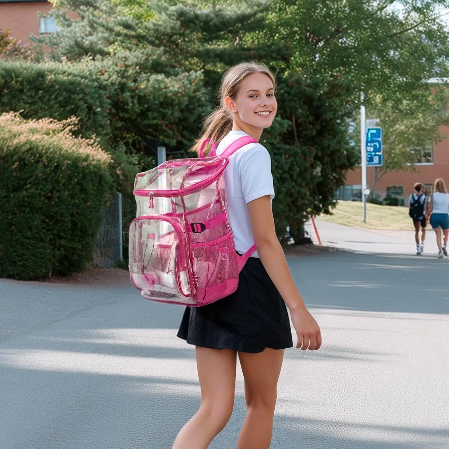 image:imageMIER Clear Backpack for Stadium Events 12 Inch Small Transparent Bookbag Heavy Duty See Through Backpacks for School Clear Bag for Boys Girls Adult BlackPink