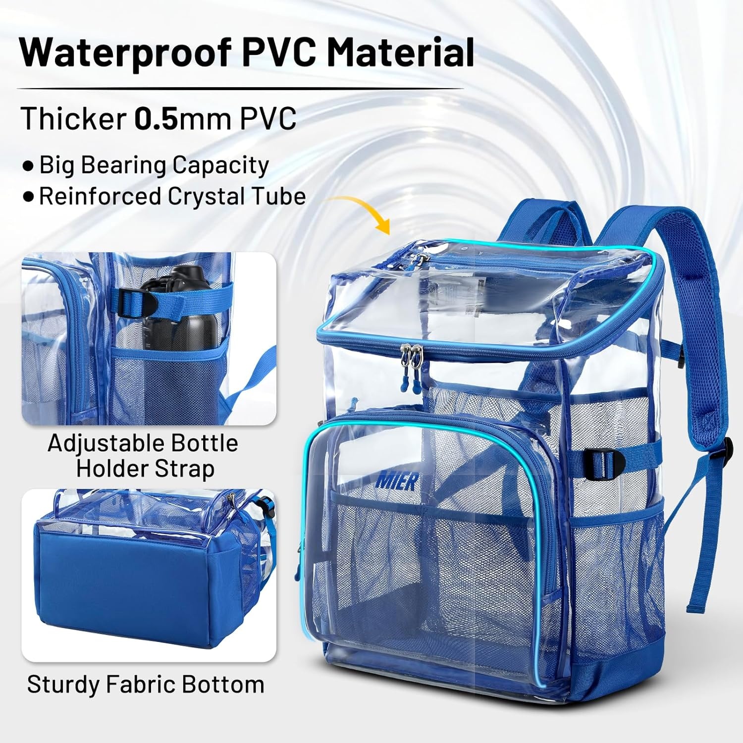 image:imageMIER Clear Backpack for Stadium Events 12 Inch Small Transparent Bookbag Heavy Duty See Through Backpacks for School Clear Bag for Boys Girls Adult BlackBlue