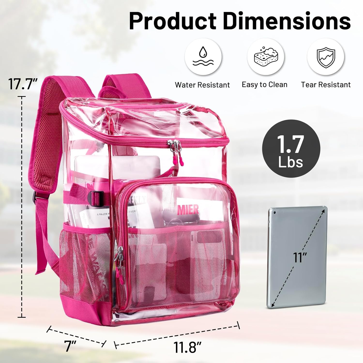 image:imageMIER Clear Backpack for Stadium Events 12 Inch Small Transparent Bookbag Heavy Duty See Through Backpacks for School Clear Bag for Boys Girls Adult BlackPink
