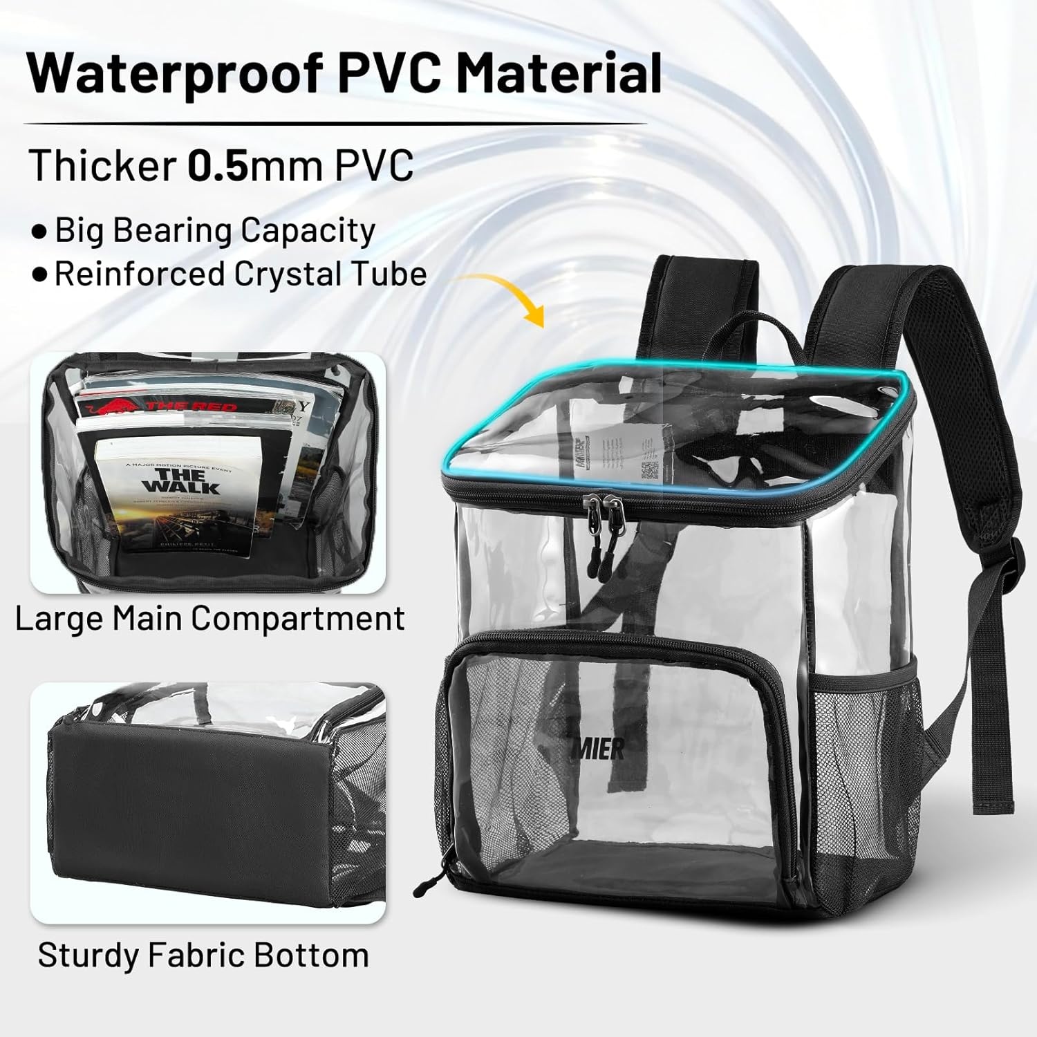 image:imageMIER Clear Backpack for Stadium Events 12 Inch Small Transparent Bookbag Heavy Duty See Through Backpacks for School Clear Bag for Boys Girls Adult BlackBlack