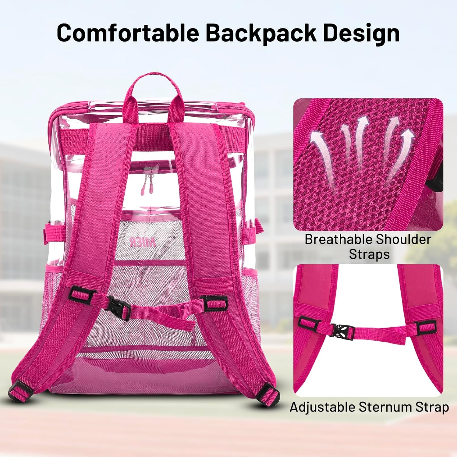 image:imageMIER Clear Backpack for Stadium Events 12 Inch Small Transparent Bookbag Heavy Duty See Through Backpacks for School Clear Bag for Boys Girls Adult BlackPink