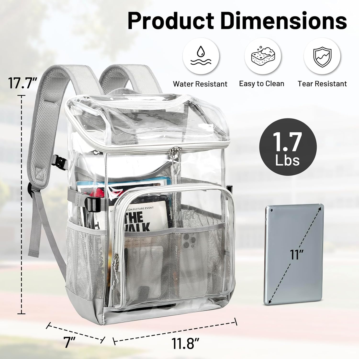 image:imageMIER Clear Backpack for Stadium Events 12 Inch Small Transparent Bookbag Heavy Duty See Through Backpacks for School Clear Bag for Boys Girls Adult BlackGray