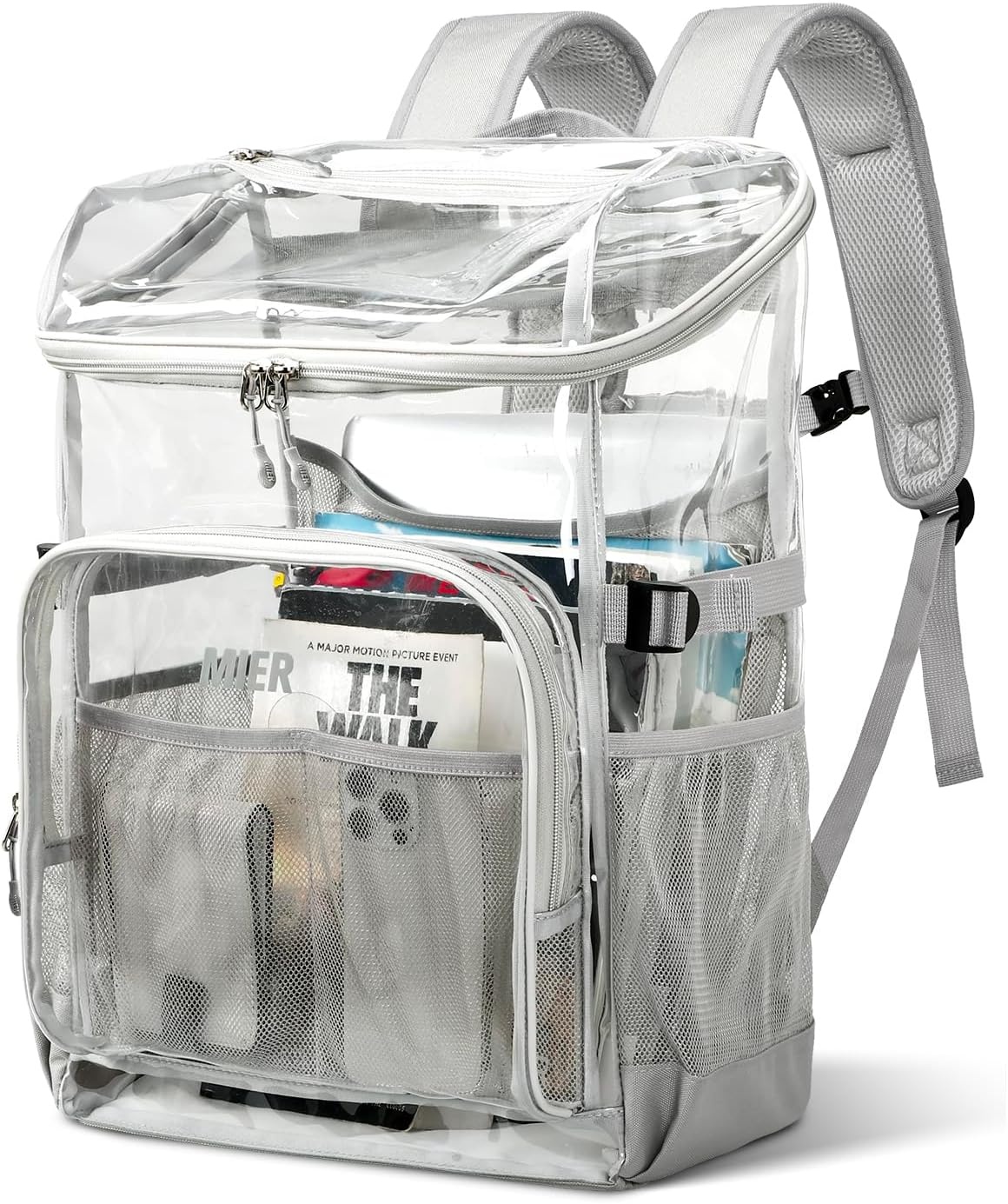 image:imageMIER Clear Backpack for Stadium Events 12 Inch Small Transparent Bookbag Heavy Duty See Through Backpacks for School Clear Bag for Boys Girls Adult BlackGray