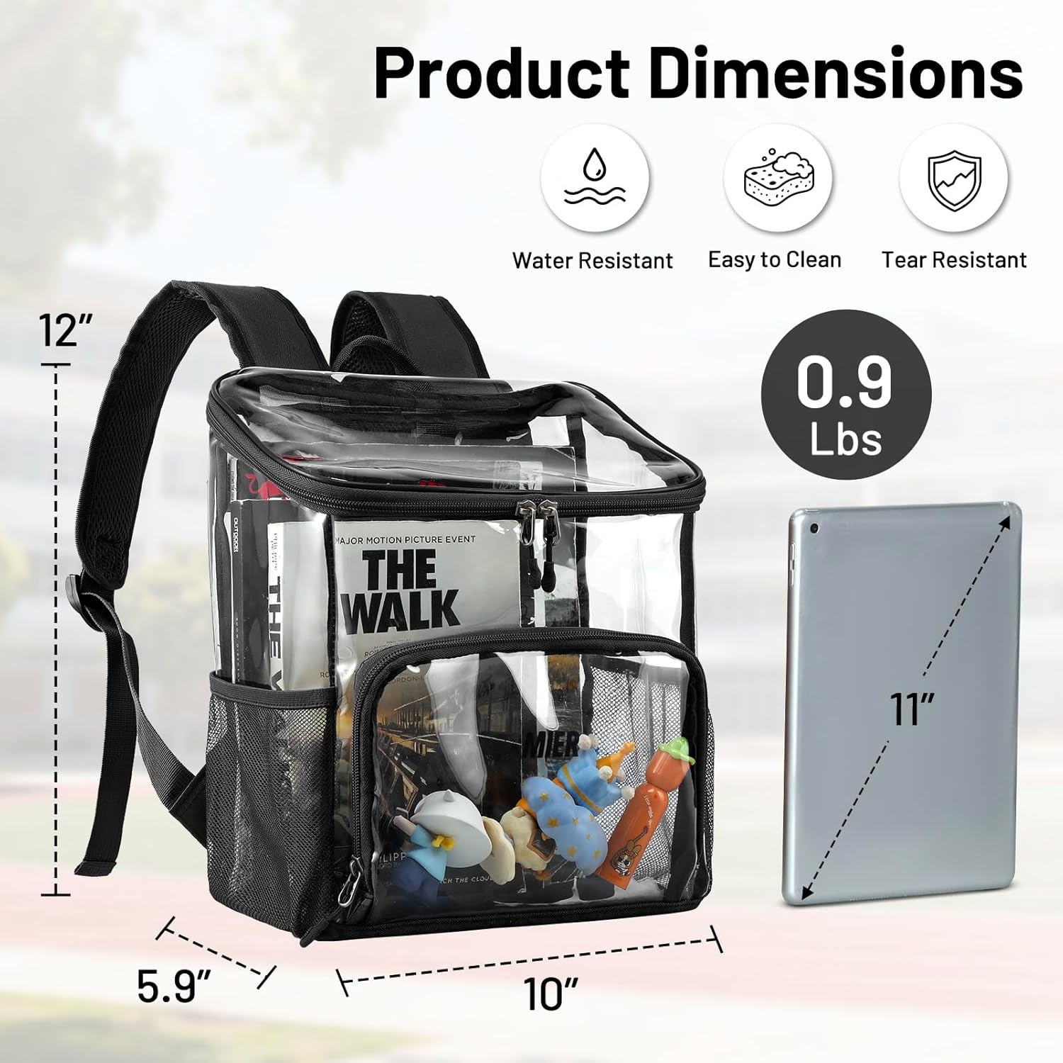 image:imageMIER Clear Backpack for Stadium Events 12 Inch Small Transparent Bookbag Heavy Duty See Through Backpacks for School Clear Bag for Boys Girls Adult BlackBlack