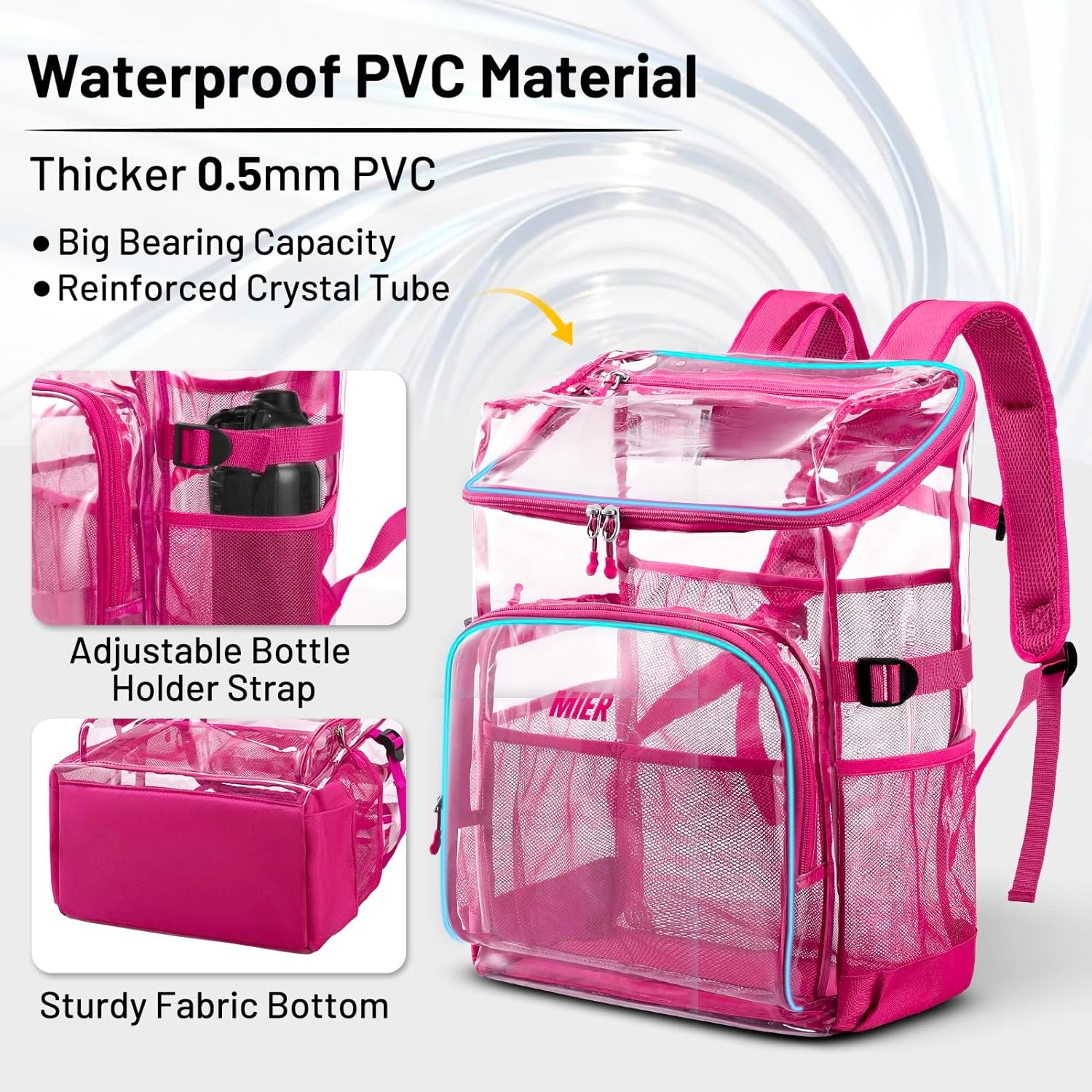 image:imageMIER Clear Backpack for Stadium Events 12 Inch Small Transparent Bookbag Heavy Duty See Through Backpacks for School Clear Bag for Boys Girls Adult BlackPink