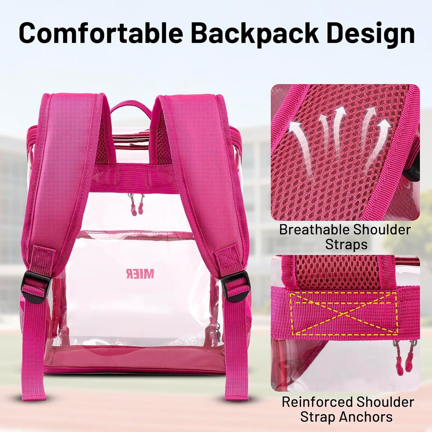 image:imageMIER Clear Backpack for Stadium Events 12 Inch Small Transparent Bookbag Heavy Duty See Through Backpacks for School Clear Bag for Boys Girls Adult BlackPink