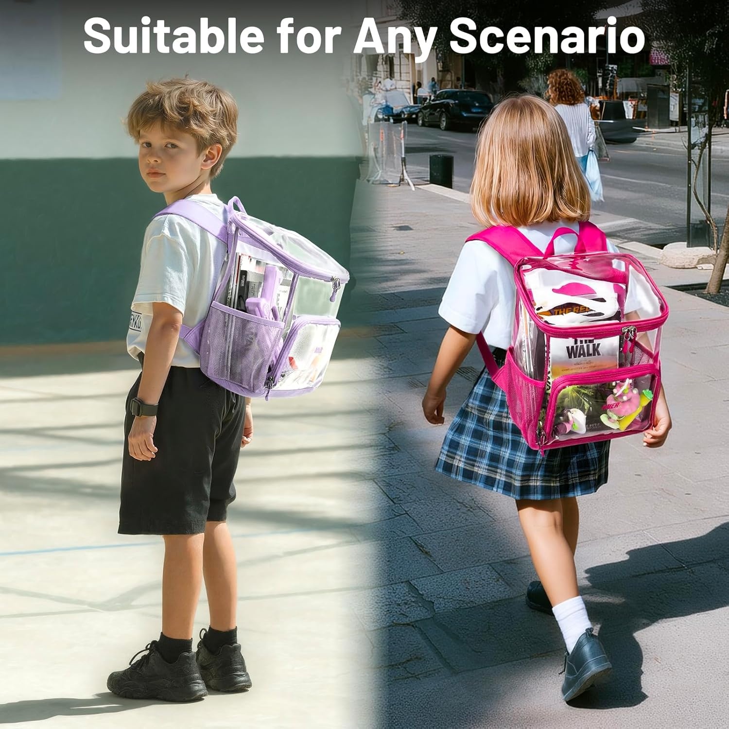 image:imageMIER Clear Backpack for Stadium Events 12 Inch Small Transparent Bookbag Heavy Duty See Through Backpacks for School Clear Bag for Boys Girls Adult BlackPurple