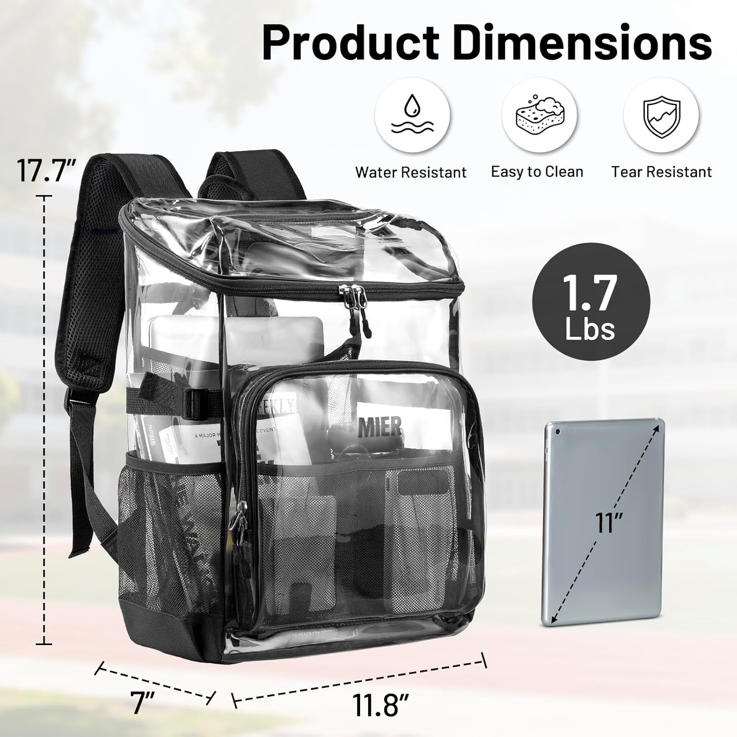 image:imageMIER Clear Backpack for Stadium Events 12 Inch Small Transparent Bookbag Heavy Duty See Through Backpacks for School Clear Bag for Boys Girls Adult BlackBlack