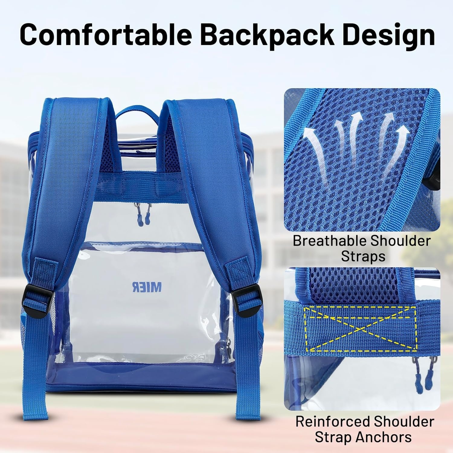 image:imageMIER Clear Backpack for Stadium Events 12 Inch Small Transparent Bookbag Heavy Duty See Through Backpacks for School Clear Bag for Boys Girls Adult BlackBlue