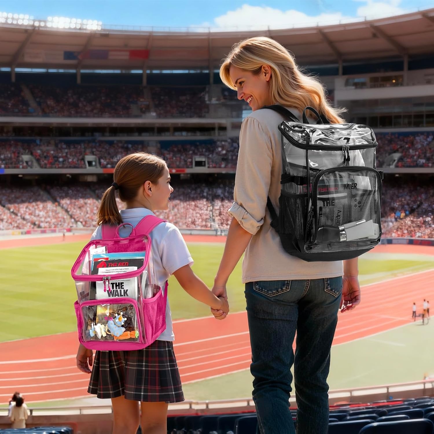 image:imageMIER Clear Backpack for Stadium Events 12 Inch Small Transparent Bookbag Heavy Duty See Through Backpacks for School Clear Bag for Boys Girls Adult BlackPurple