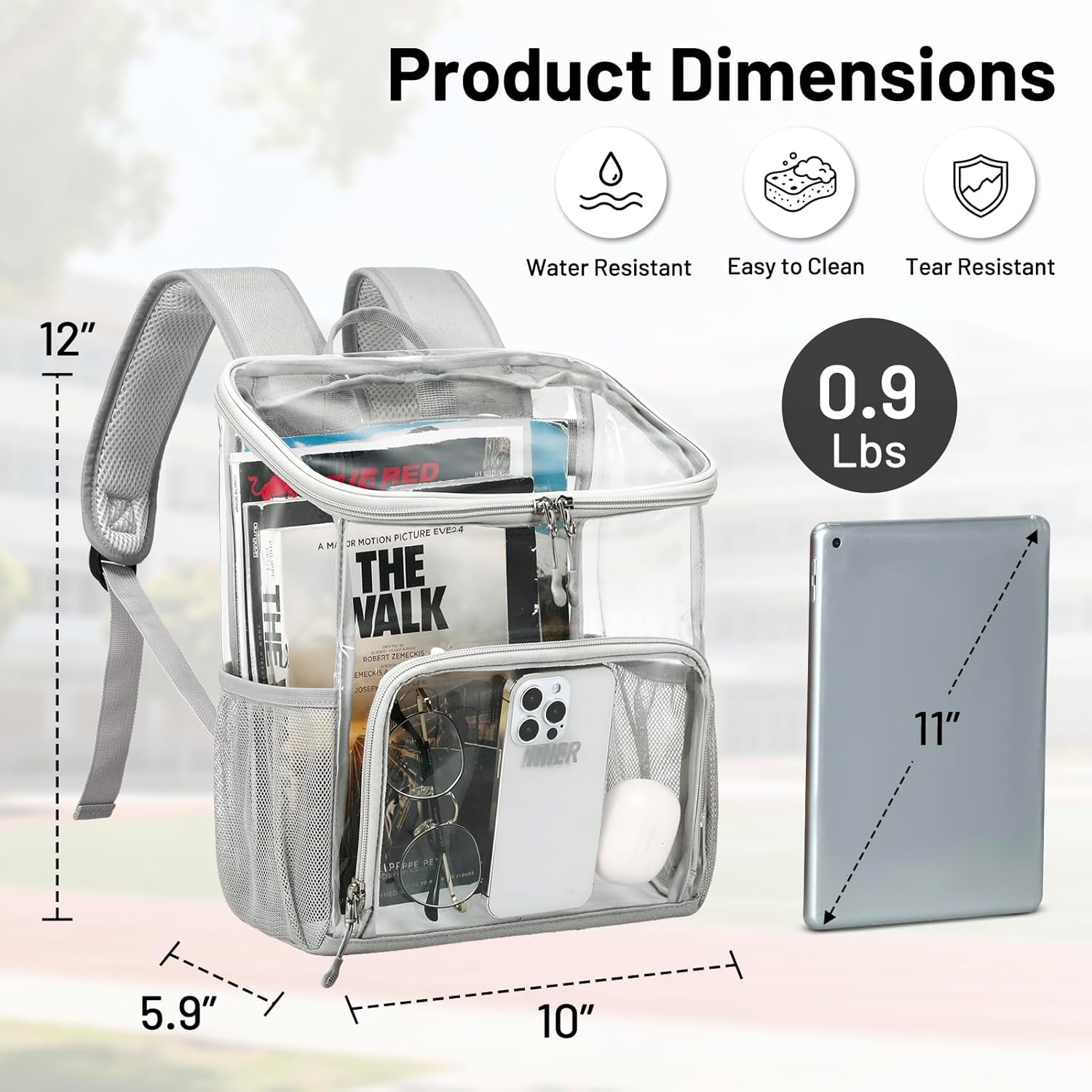 image:imageMIER Clear Backpack for Stadium Events 12 Inch Small Transparent Bookbag Heavy Duty See Through Backpacks for School Clear Bag for Boys Girls Adult BlackGray