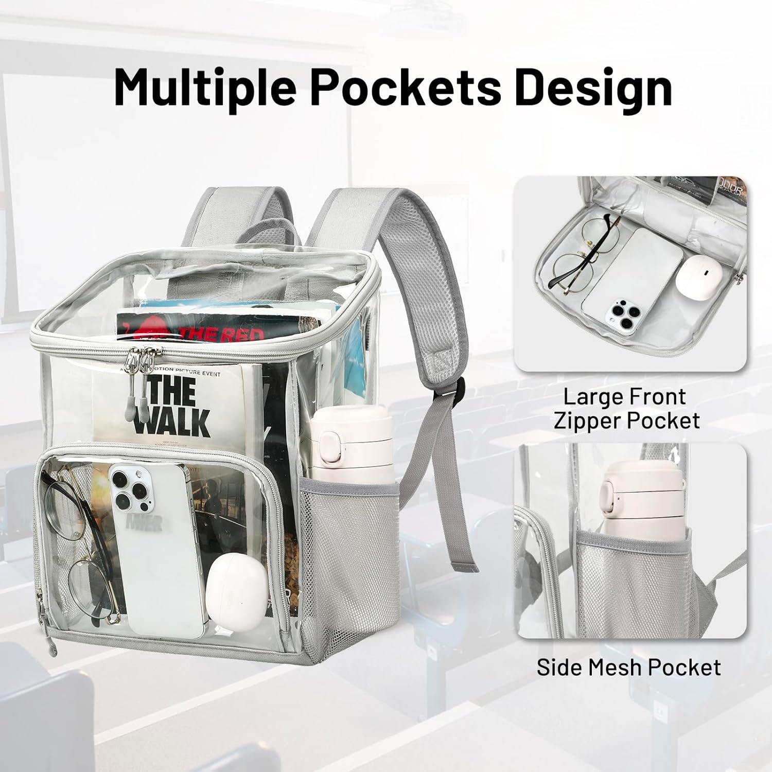 image:imageMIER Clear Backpack for Stadium Events 12 Inch Small Transparent Bookbag Heavy Duty See Through Backpacks for School Clear Bag for Boys Girls Adult BlackGray