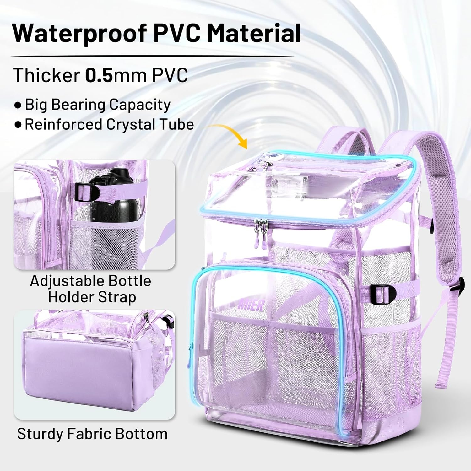 image:imageMIER Clear Backpack for Stadium Events 12 Inch Small Transparent Bookbag Heavy Duty See Through Backpacks for School Clear Bag for Boys Girls Adult BlackPurple