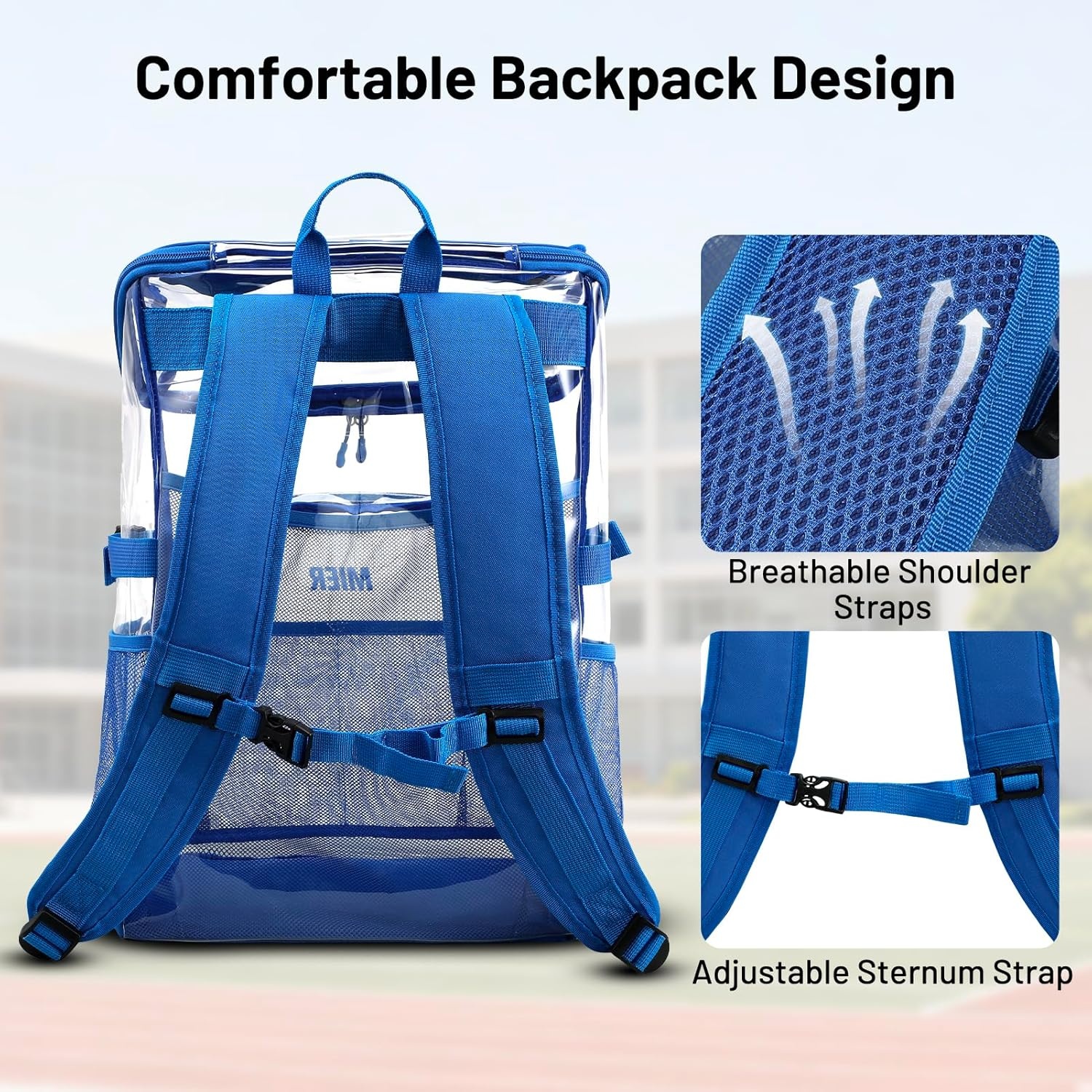 image:imageMIER Clear Backpack for Stadium Events 12 Inch Small Transparent Bookbag Heavy Duty See Through Backpacks for School Clear Bag for Boys Girls Adult BlackBlue