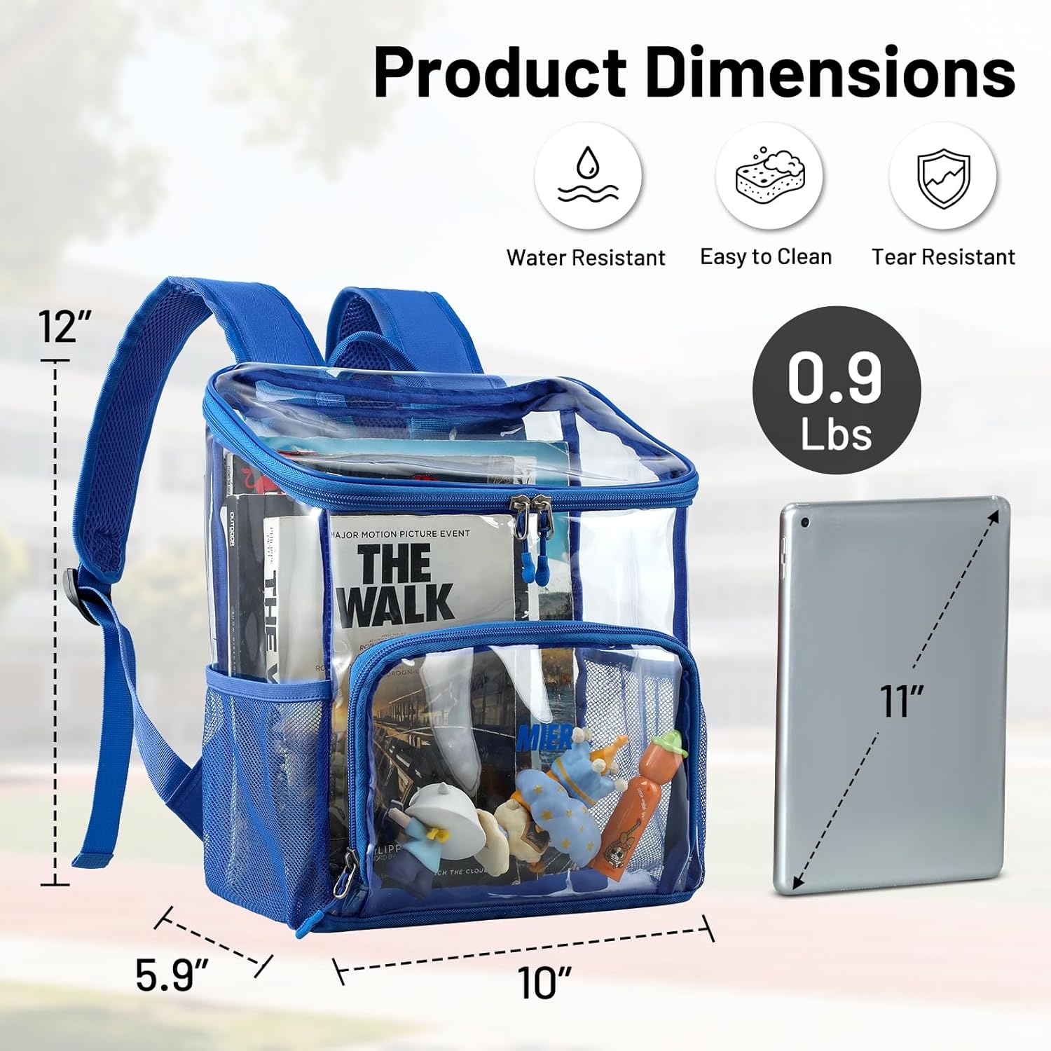image:imageMIER Clear Backpack for Stadium Events 12 Inch Small Transparent Bookbag Heavy Duty See Through Backpacks for School Clear Bag for Boys Girls Adult BlackBlue