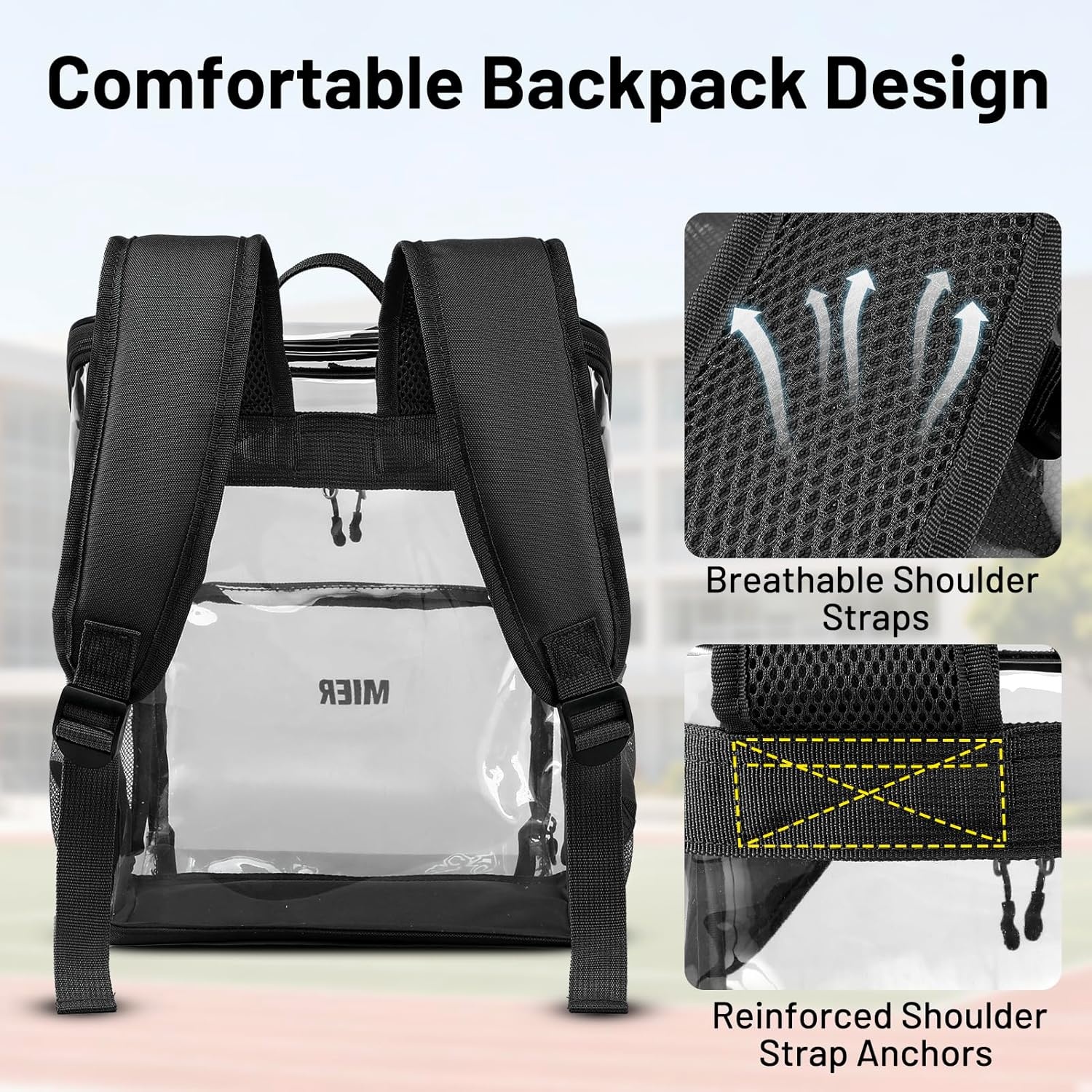 image:imageMIER Clear Backpack for Stadium Events 12 Inch Small Transparent Bookbag Heavy Duty See Through Backpacks for School Clear Bag for Boys Girls Adult BlackBlack