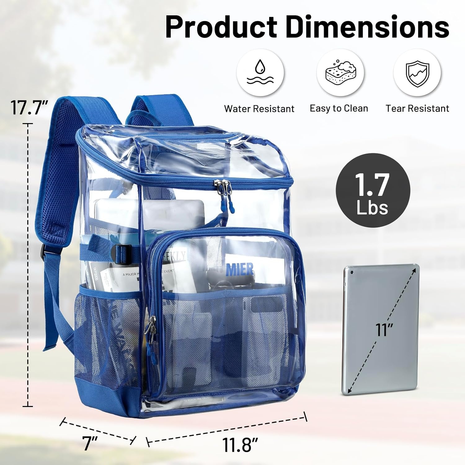 image:imageMIER Clear Backpack for Stadium Events 12 Inch Small Transparent Bookbag Heavy Duty See Through Backpacks for School Clear Bag for Boys Girls Adult BlackBlue