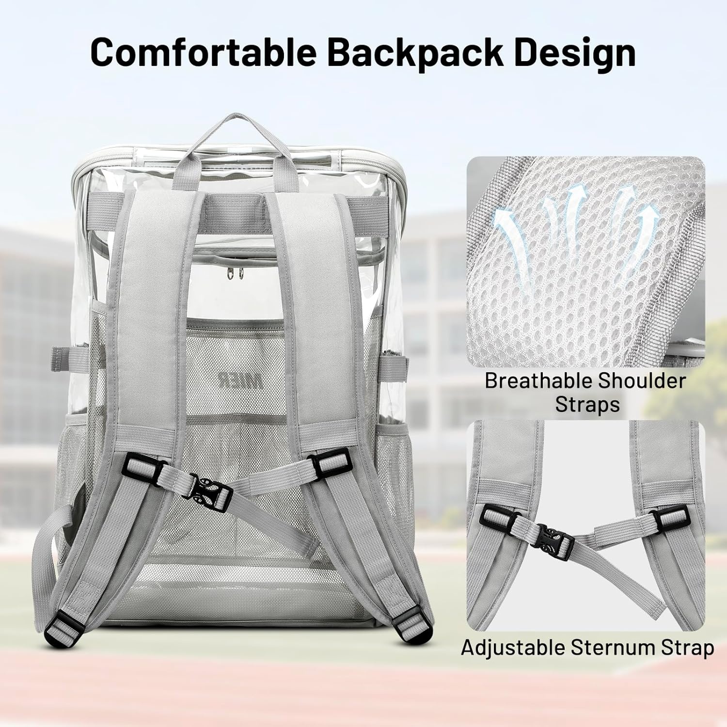 image:imageMIER Clear Backpack for Stadium Events 12 Inch Small Transparent Bookbag Heavy Duty See Through Backpacks for School Clear Bag for Boys Girls Adult BlackGray
