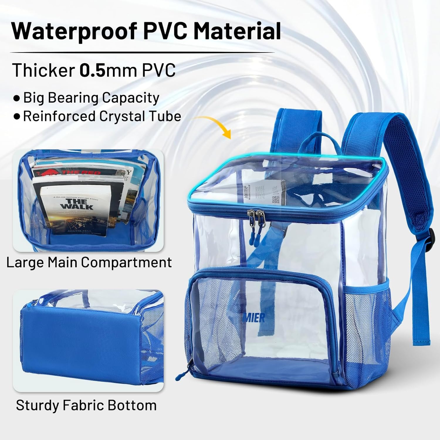 image:imageMIER Clear Backpack for Stadium Events 12 Inch Small Transparent Bookbag Heavy Duty See Through Backpacks for School Clear Bag for Boys Girls Adult BlackBlue
