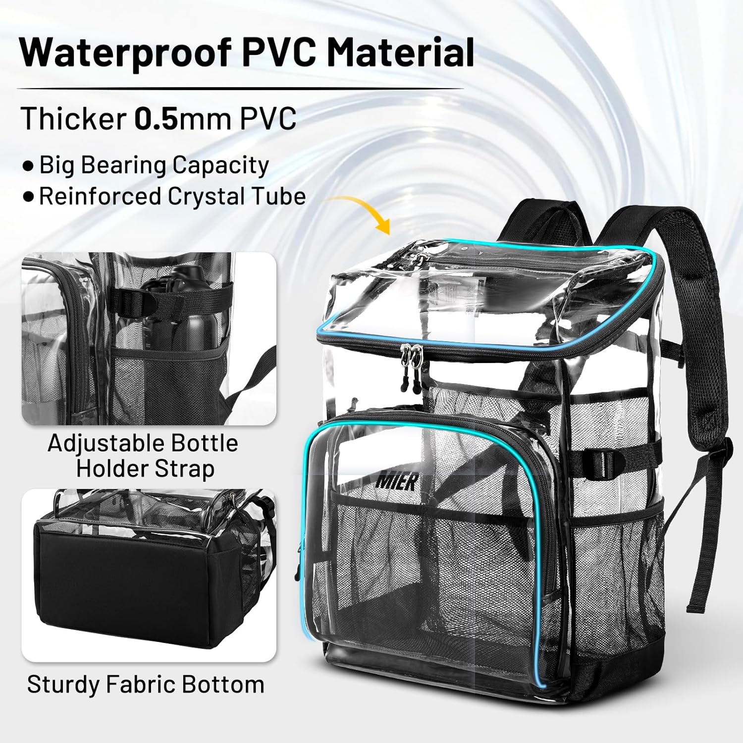 image:imageMIER Clear Backpack for Stadium Events 12 Inch Small Transparent Bookbag Heavy Duty See Through Backpacks for School Clear Bag for Boys Girls Adult BlackBlack