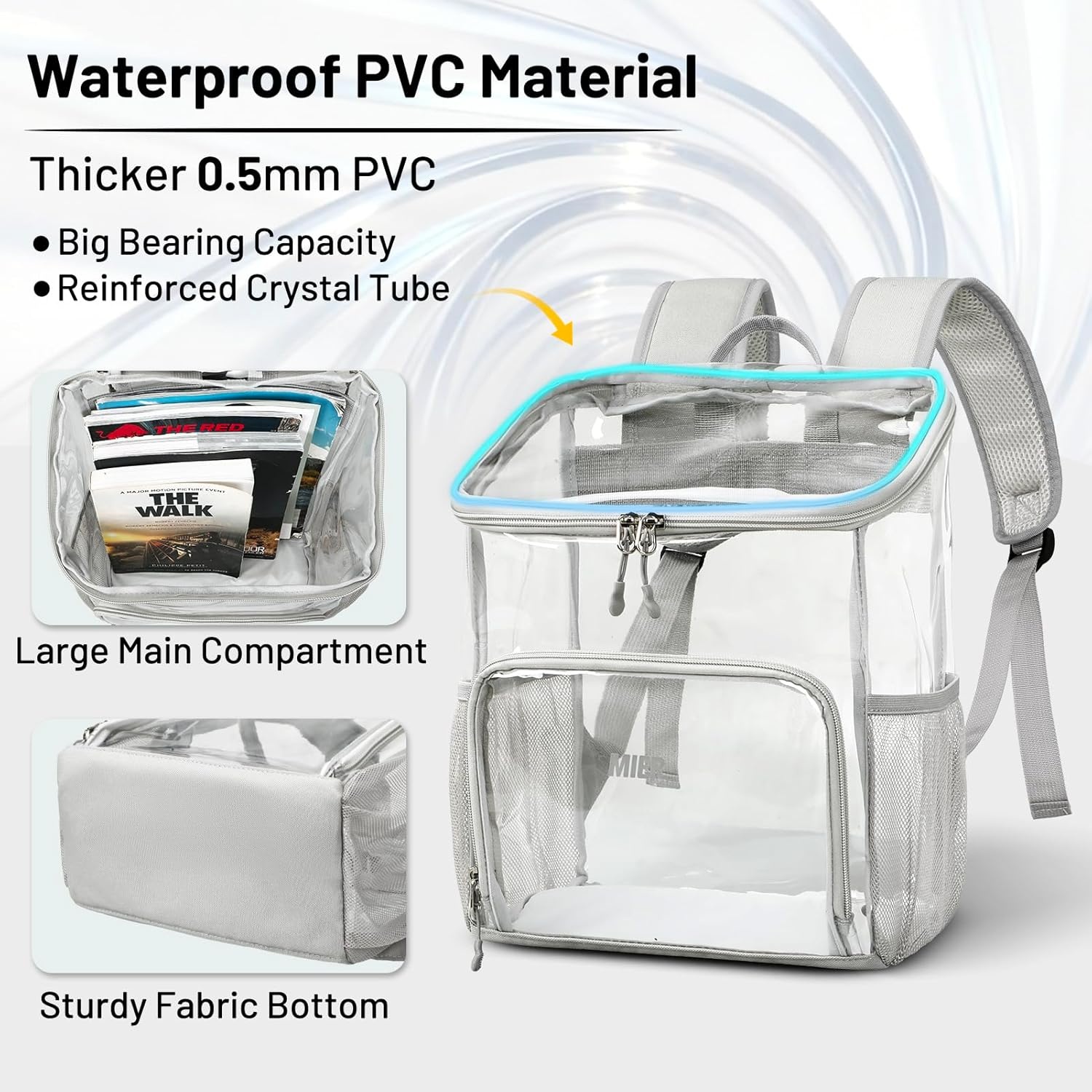 image:imageMIER Clear Backpack for Stadium Events 12 Inch Small Transparent Bookbag Heavy Duty See Through Backpacks for School Clear Bag for Boys Girls Adult BlackGray