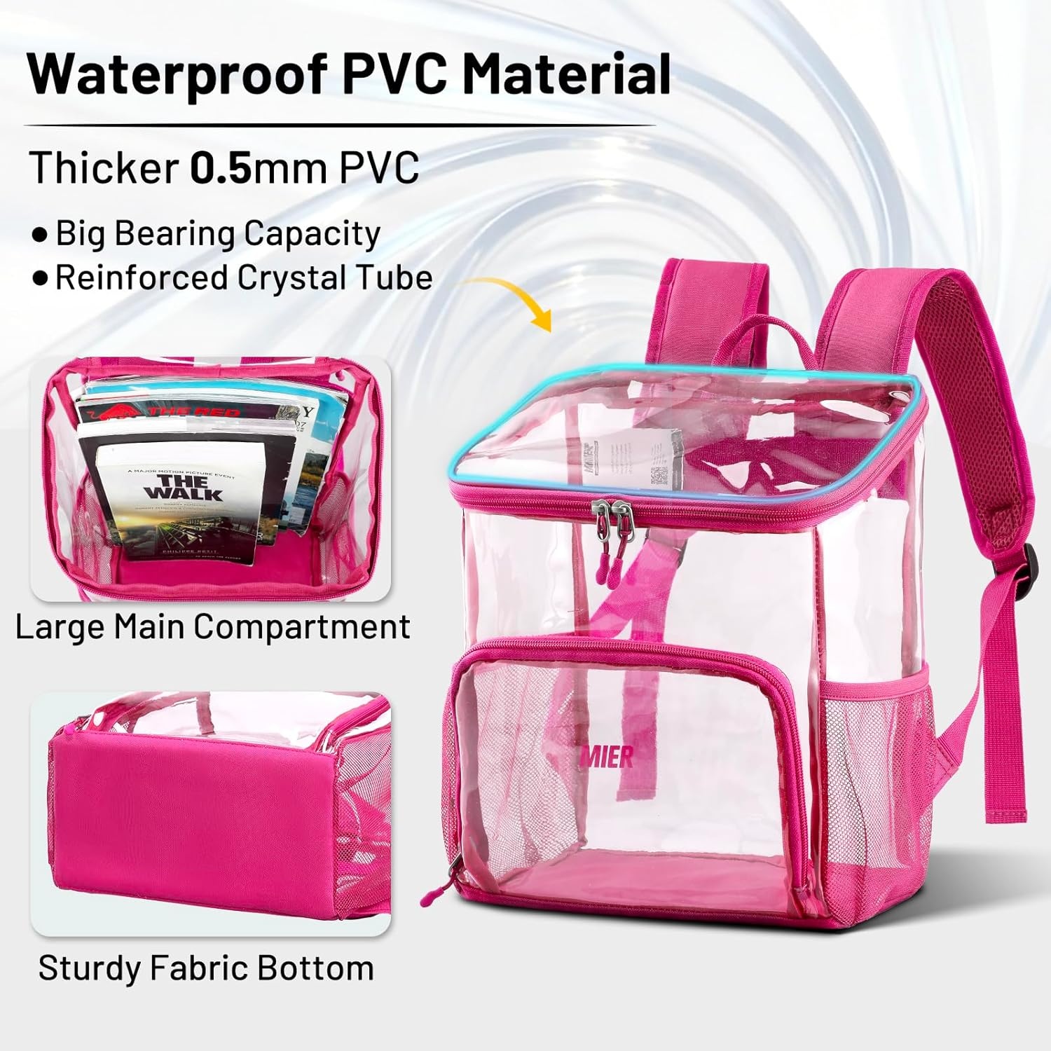 image:imageMIER Clear Backpack for Stadium Events 12 Inch Small Transparent Bookbag Heavy Duty See Through Backpacks for School Clear Bag for Boys Girls Adult BlackPink