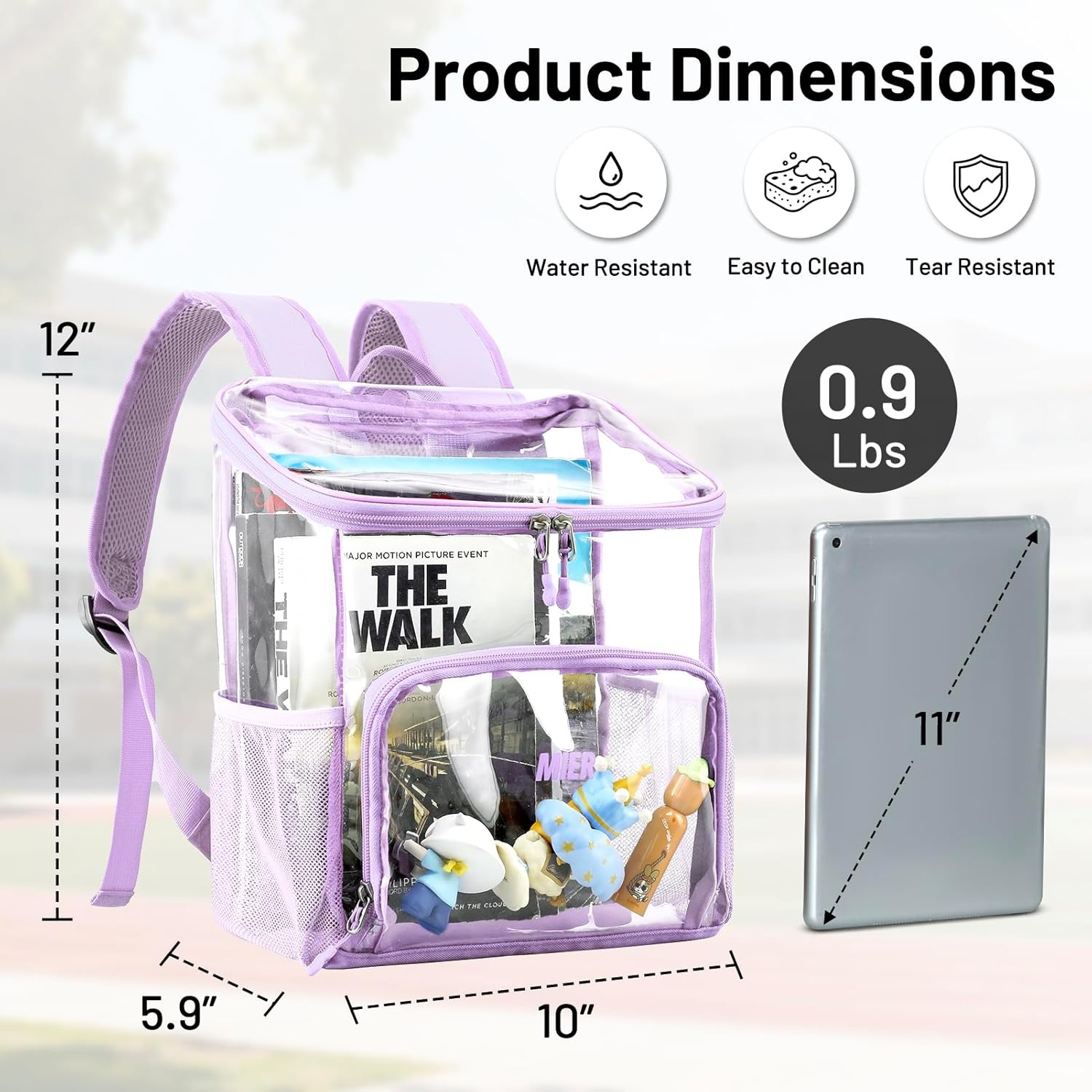 image:imageMIER Clear Backpack for Stadium Events 12 Inch Small Transparent Bookbag Heavy Duty See Through Backpacks for School Clear Bag for Boys Girls Adult BlackPurple