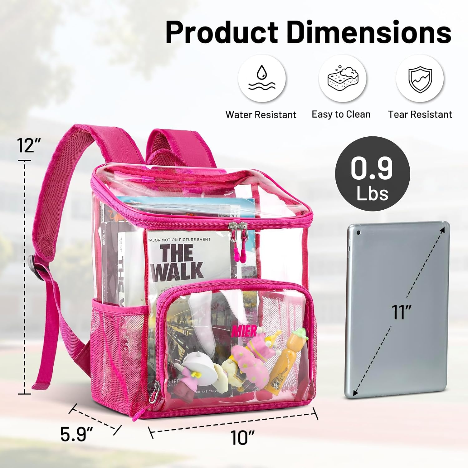 image:imageMIER Clear Backpack for Stadium Events 12 Inch Small Transparent Bookbag Heavy Duty See Through Backpacks for School Clear Bag for Boys Girls Adult BlackPink