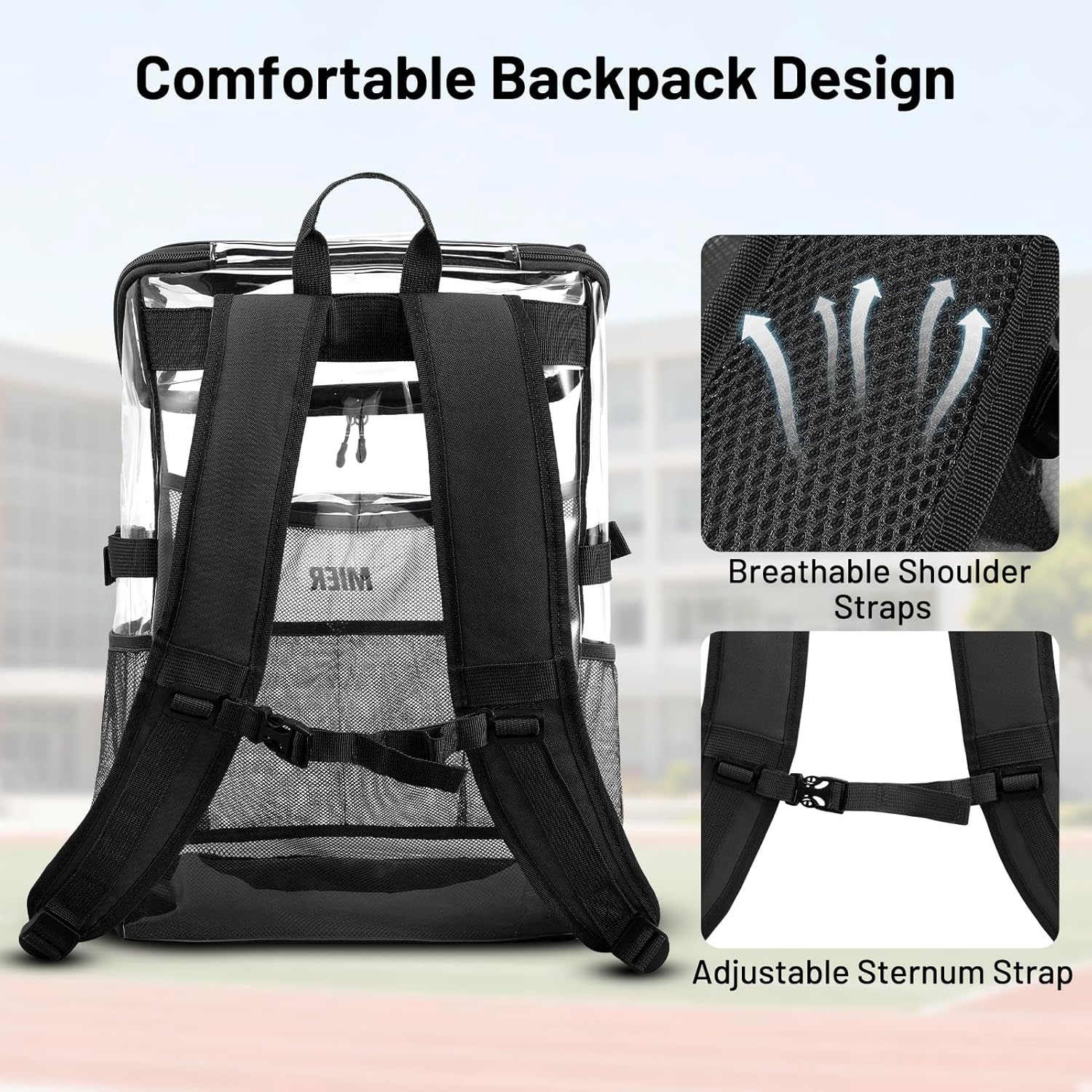 image:imageMIER Clear Backpack for Stadium Events 12 Inch Small Transparent Bookbag Heavy Duty See Through Backpacks for School Clear Bag for Boys Girls Adult BlackBlack