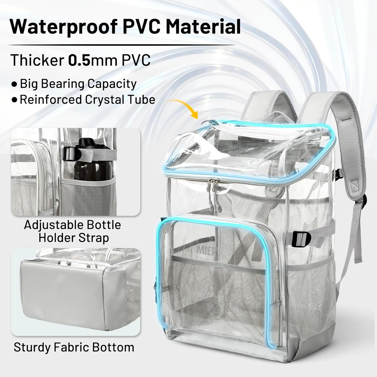 image:imageMIER Clear Backpack for Stadium Events 12 Inch Small Transparent Bookbag Heavy Duty See Through Backpacks for School Clear Bag for Boys Girls Adult BlackGray