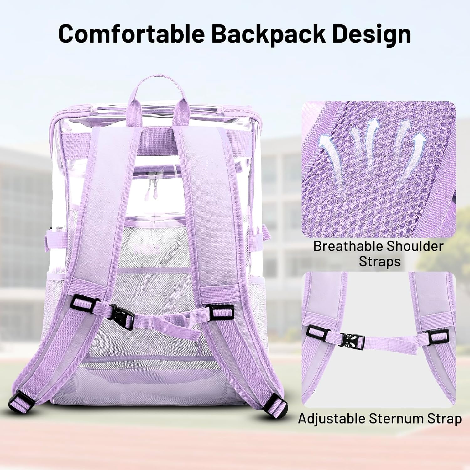 image:imageMIER Clear Backpack for Stadium Events 12 Inch Small Transparent Bookbag Heavy Duty See Through Backpacks for School Clear Bag for Boys Girls Adult BlackPurple