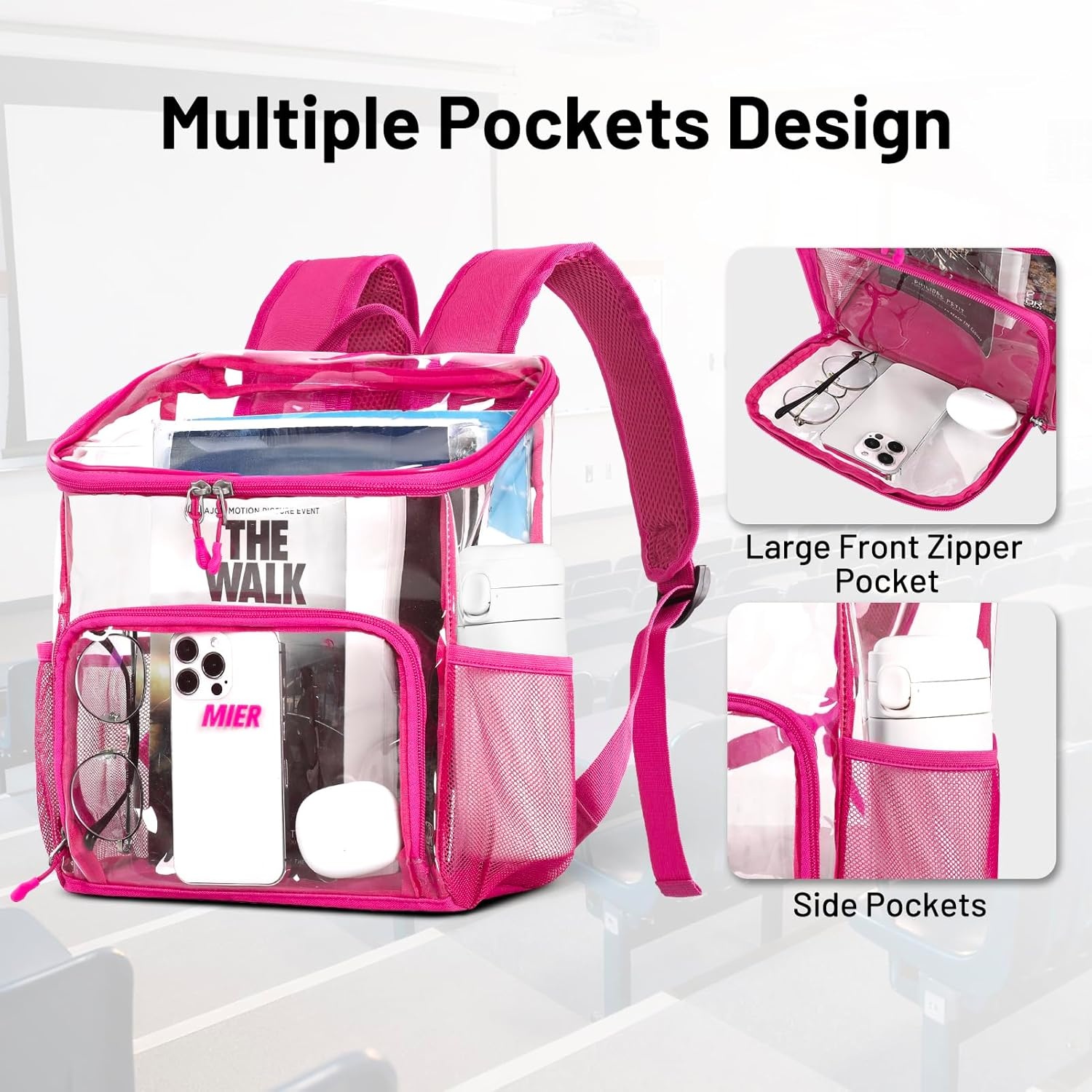 image:imageMIER Clear Backpack for Stadium Events 12 Inch Small Transparent Bookbag Heavy Duty See Through Backpacks for School Clear Bag for Boys Girls Adult BlackPink