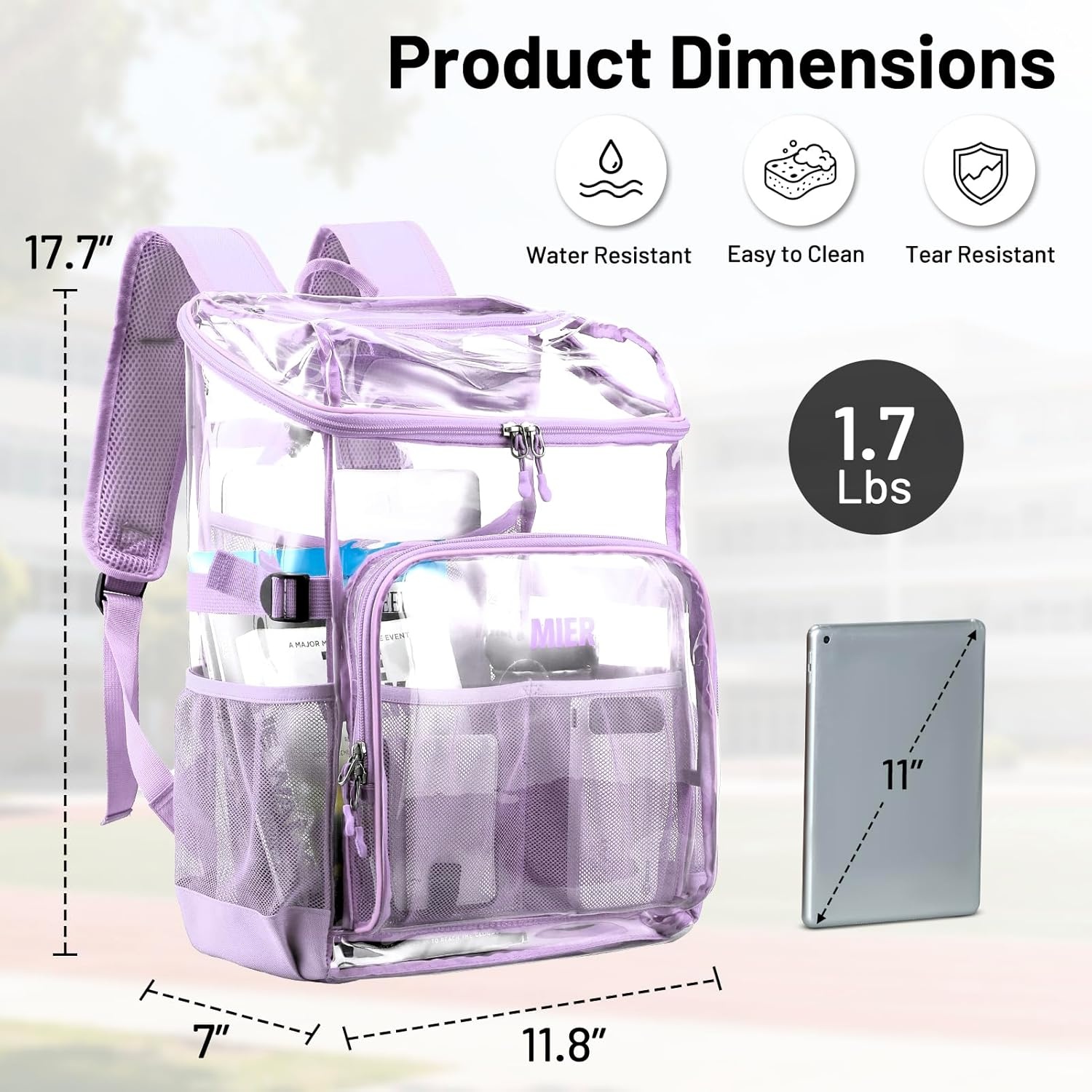 image:imageMIER Clear Backpack for Stadium Events 12 Inch Small Transparent Bookbag Heavy Duty See Through Backpacks for School Clear Bag for Boys Girls Adult BlackPurple
