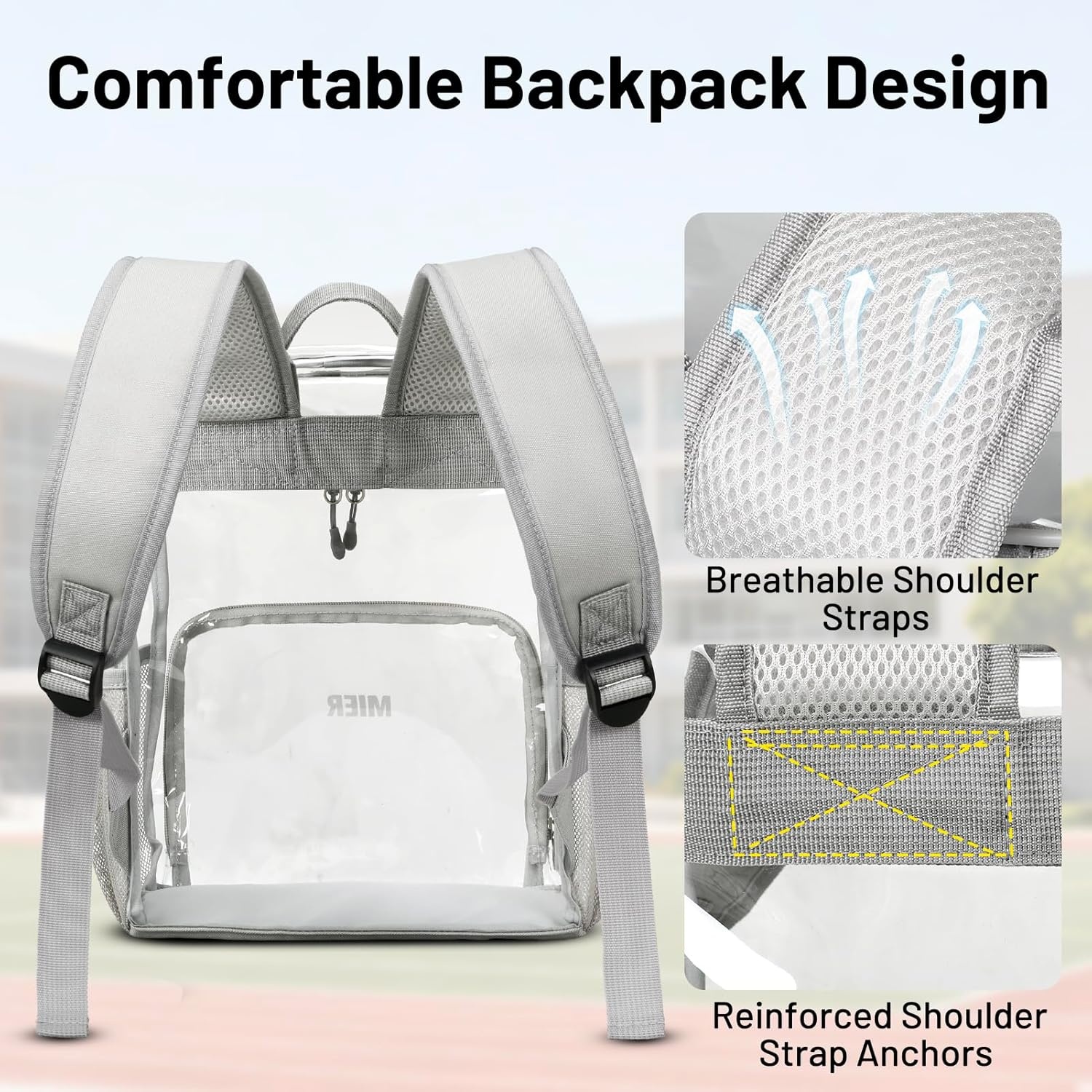 image:imageMIER Clear Backpack for Stadium Events 12 Inch Small Transparent Bookbag Heavy Duty See Through Backpacks for School Clear Bag for Boys Girls Adult BlackGray