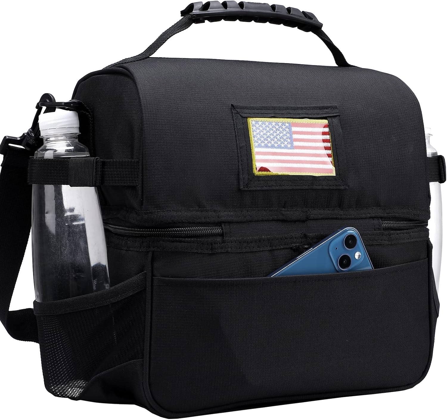 image:imageMIER Dual Compartment Lunch Bag Tote with Shoulder Strap for Men and Women Insulated Leakproof Cooler Bag BlackRedBlack