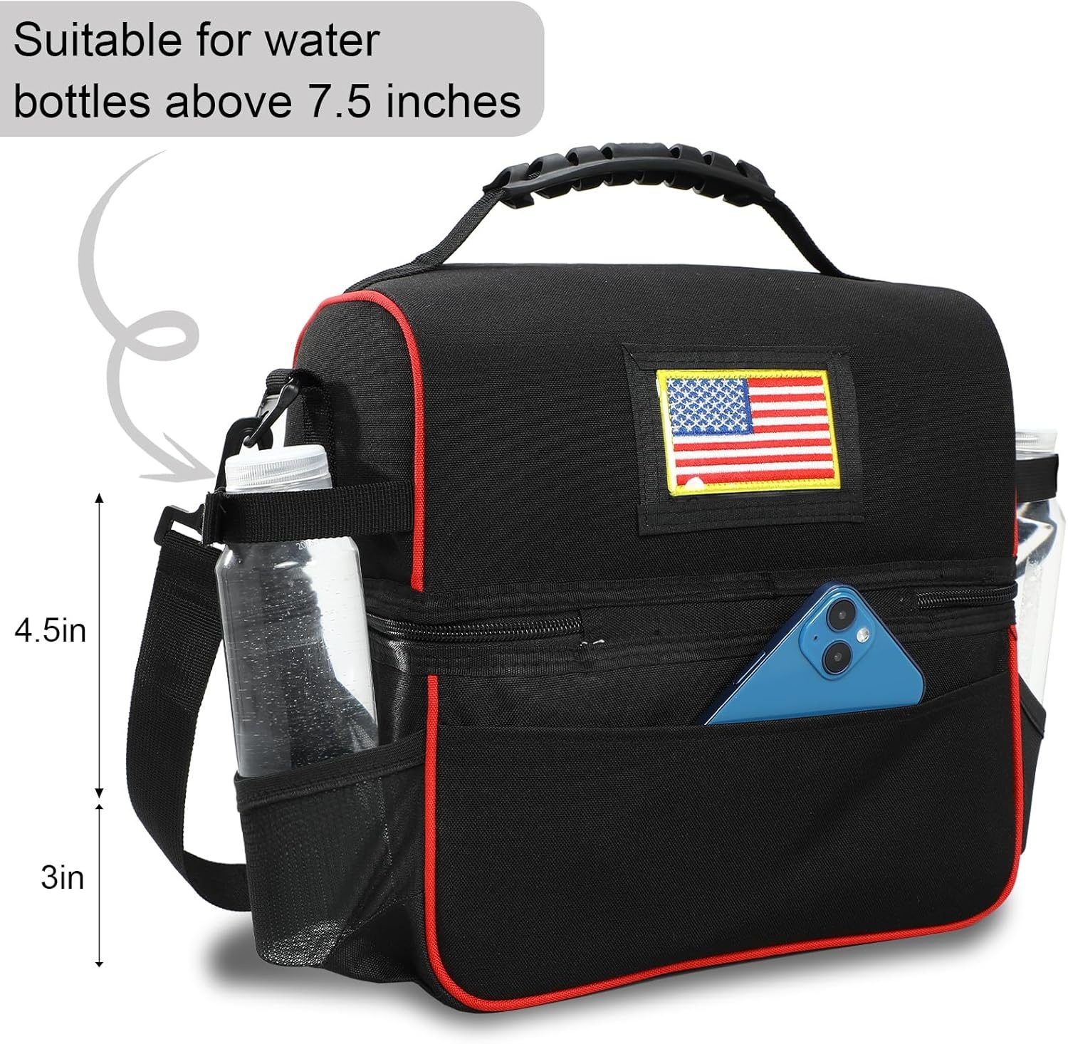 image:imageMIER Dual Compartment Lunch Bag Tote with Shoulder Strap for Men and Women Insulated Leakproof Cooler Bag BlackRedBlackRed