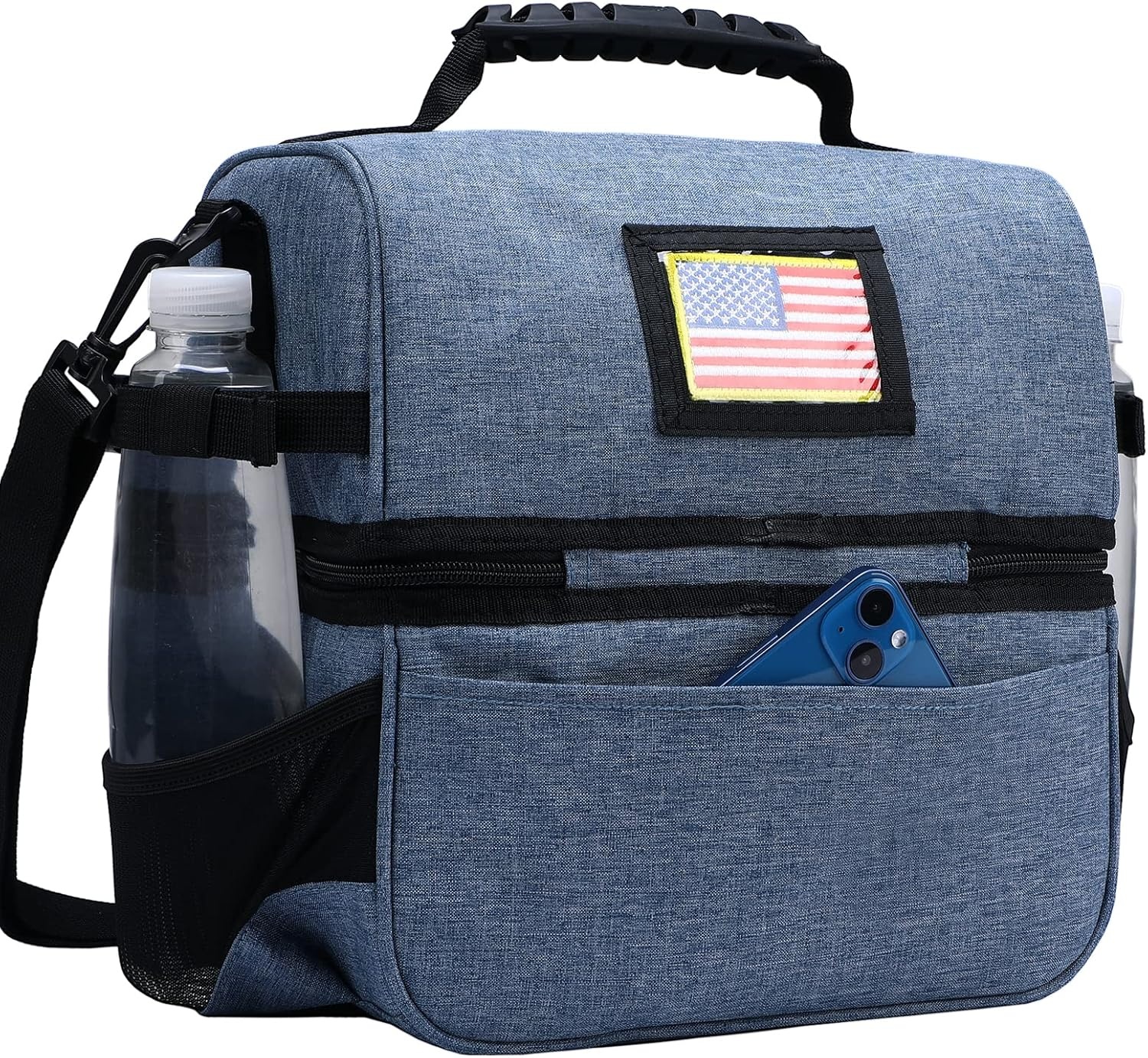 image:imageMIER Dual Compartment Lunch Bag Tote with Shoulder Strap for Men and Women Insulated Leakproof Cooler Bag BlackRedBluesteel