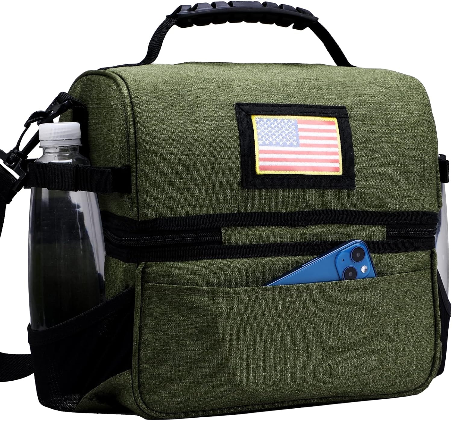 image:imageMIER Dual Compartment Lunch Bag Tote with Shoulder Strap for Men and Women Insulated Leakproof Cooler Bag BlackRedGreen
