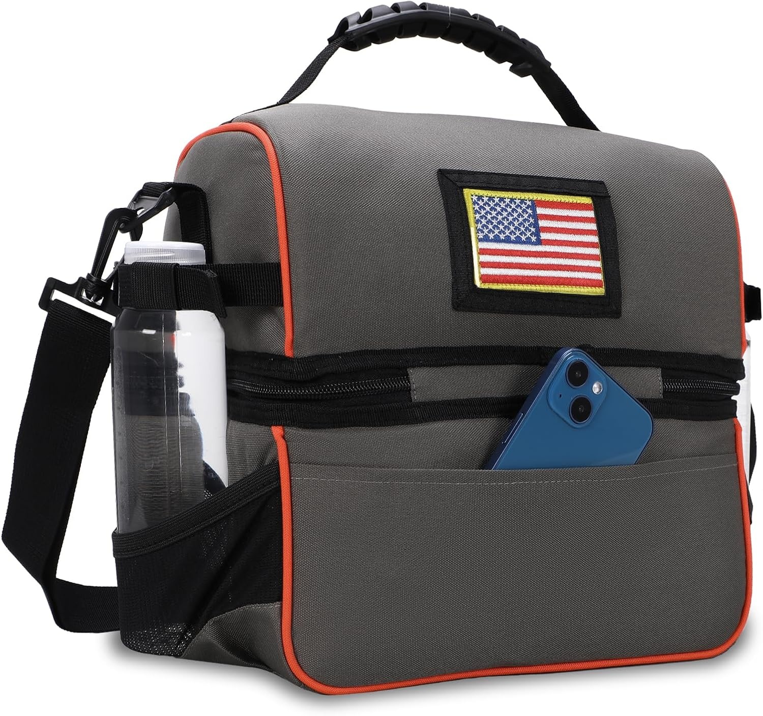image:imageMIER Dual Compartment Lunch Bag Tote with Shoulder Strap for Men and Women Insulated Leakproof Cooler Bag BlackRedGreyOrange
