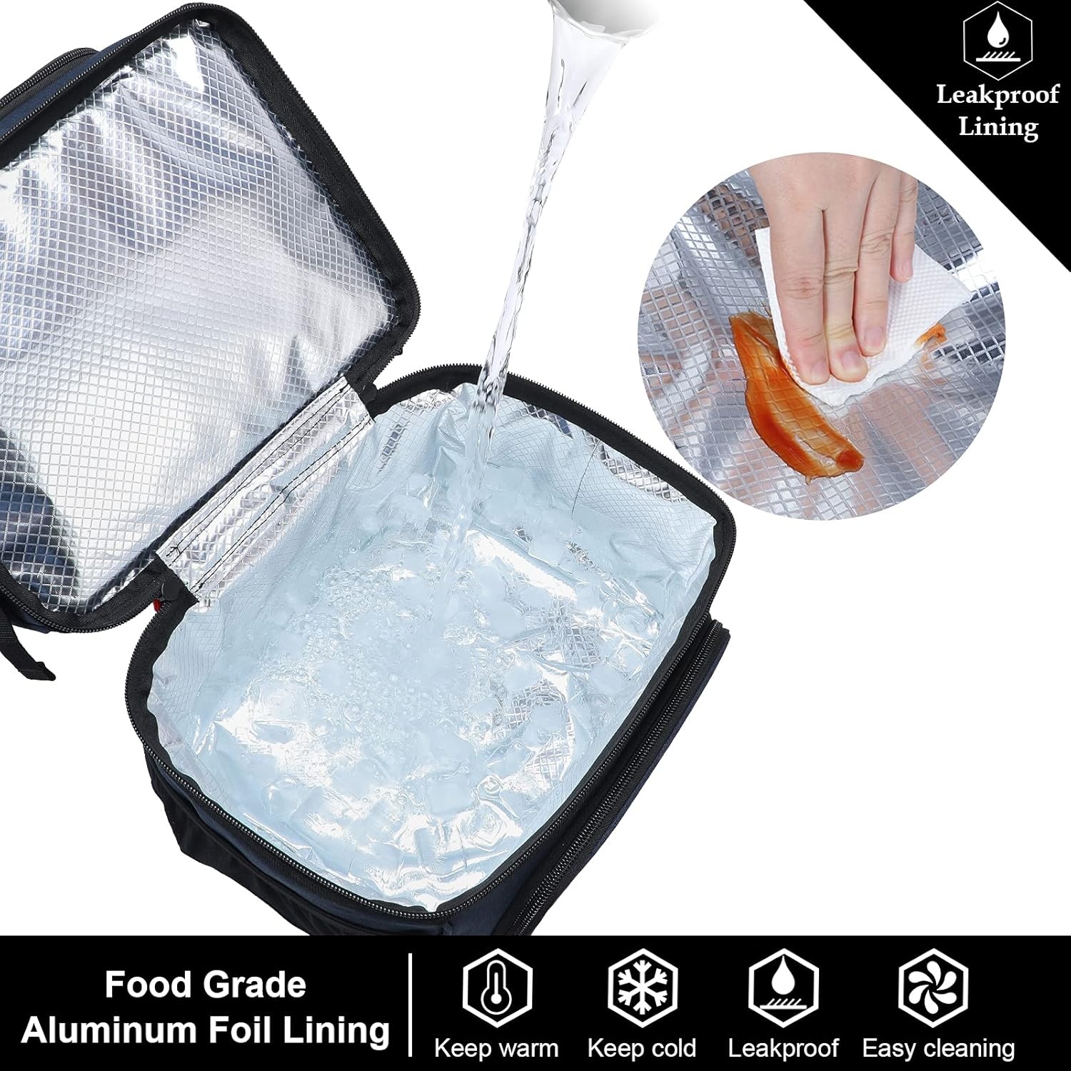 image:imageMIER Dual Compartment Lunch Bag Tote with Shoulder Strap for Men and Women Insulated Leakproof Cooler Bag BlackRedNavy Blue