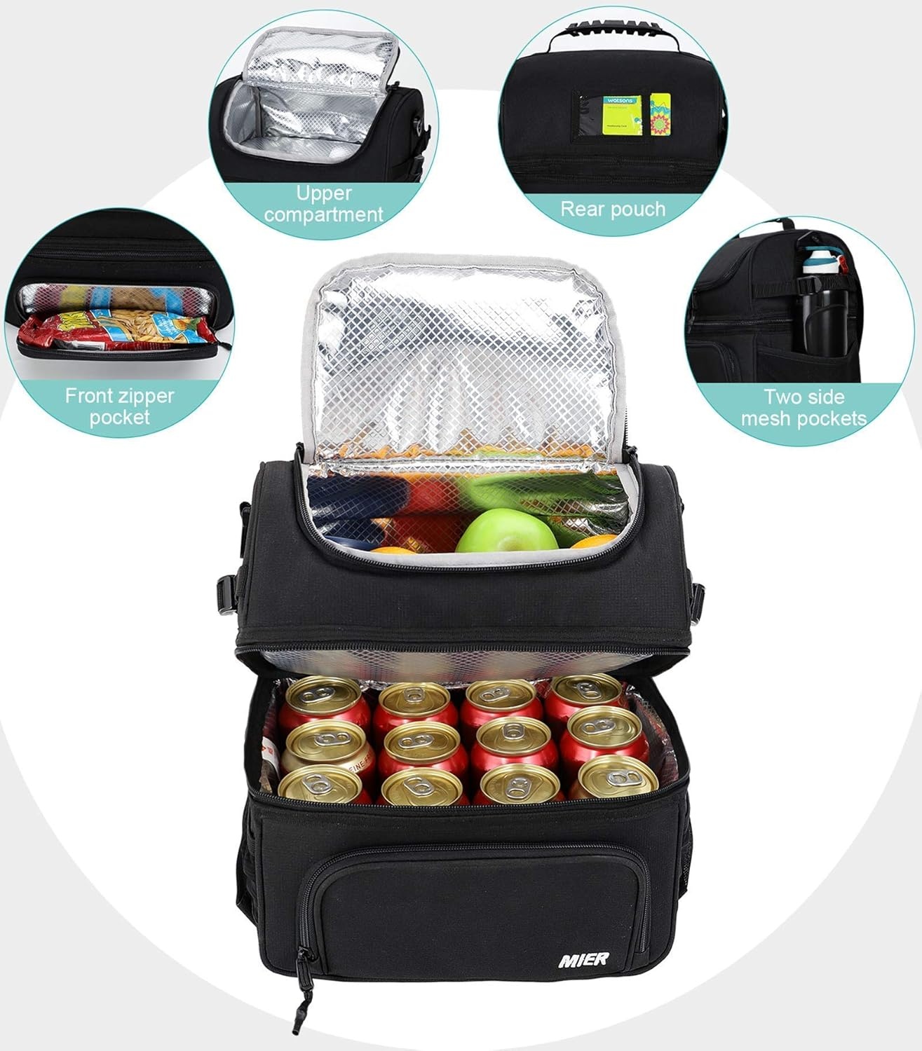 image:imageMIER Dual Compartment Lunch Bag Tote with Shoulder Strap for Men and Women Leakproof Insulated Cooler Bag for Work