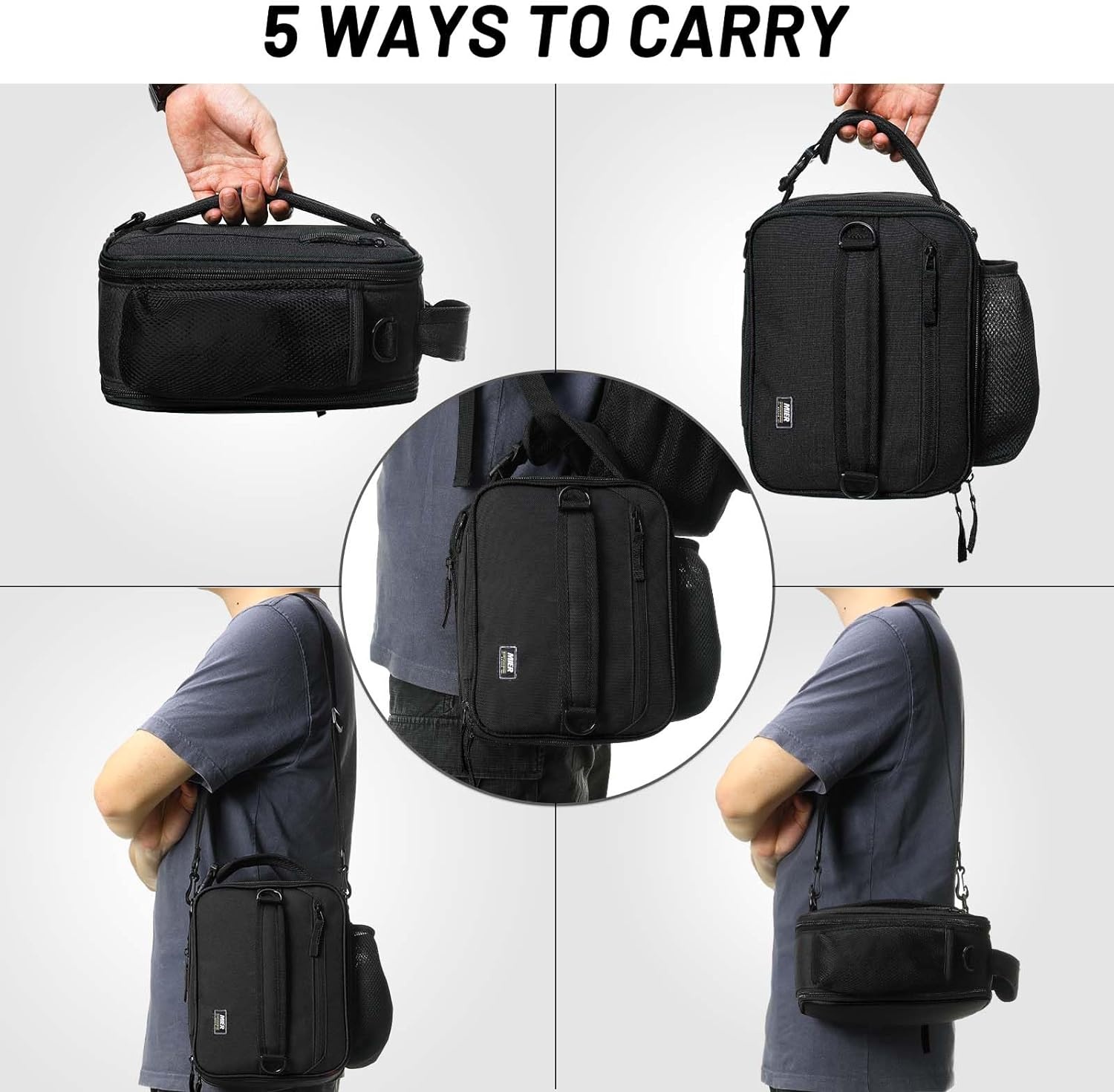 image:imageMIER Expandable Lunch Bag Insulated Lunch Box for Men to Work Travel Portable Lunchbox Bags with Shoulder Strap and Water Bottle Holder BlackBlack