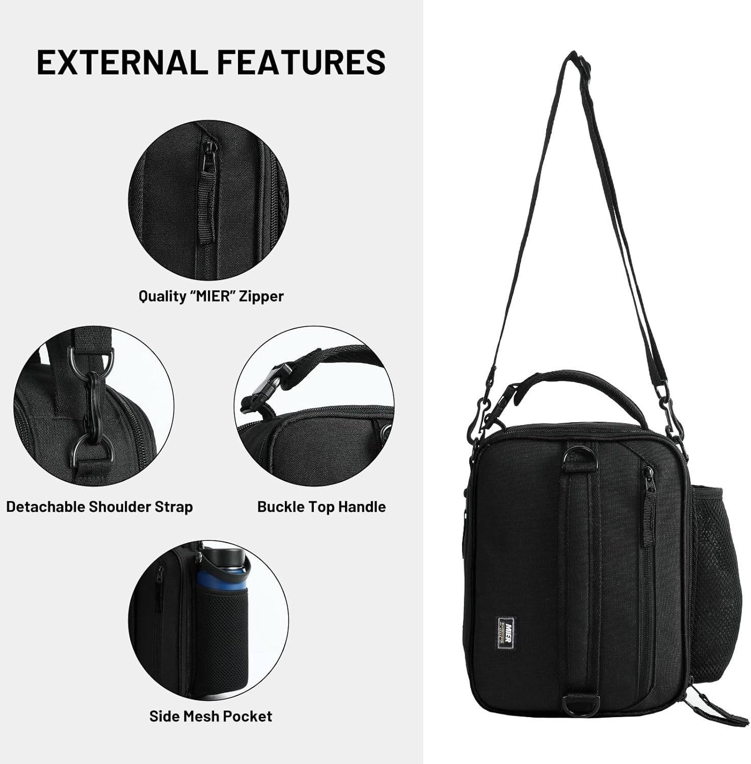 image:imageMIER Expandable Lunch Bag Insulated Lunch Box for Men to Work Travel Portable Lunchbox Bags with Shoulder Strap and Water Bottle Holder BlackBlack