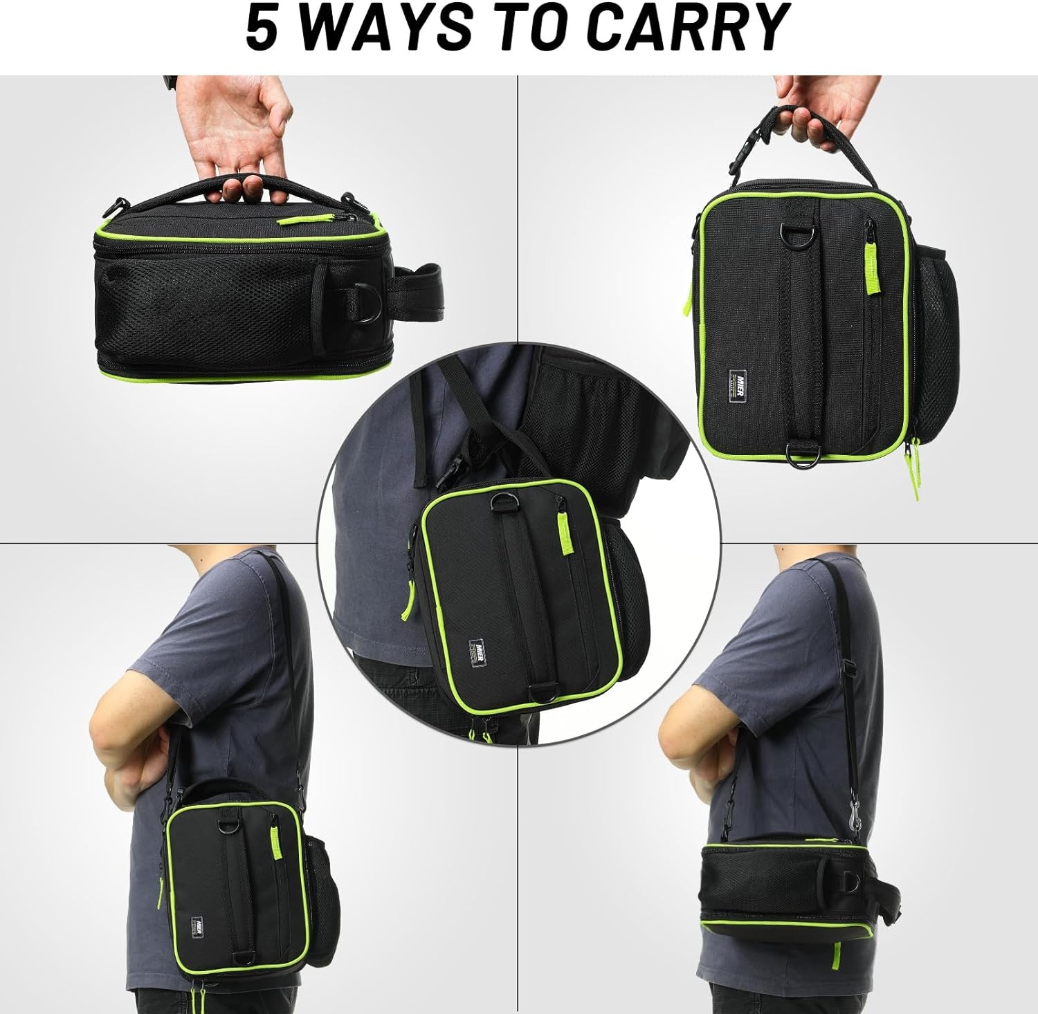 image:imageMIER Expandable Lunch Bag Insulated Lunch Box for Men to Work Travel Portable Lunchbox Bags with Shoulder Strap and Water Bottle Holder BlackBlackGreen
