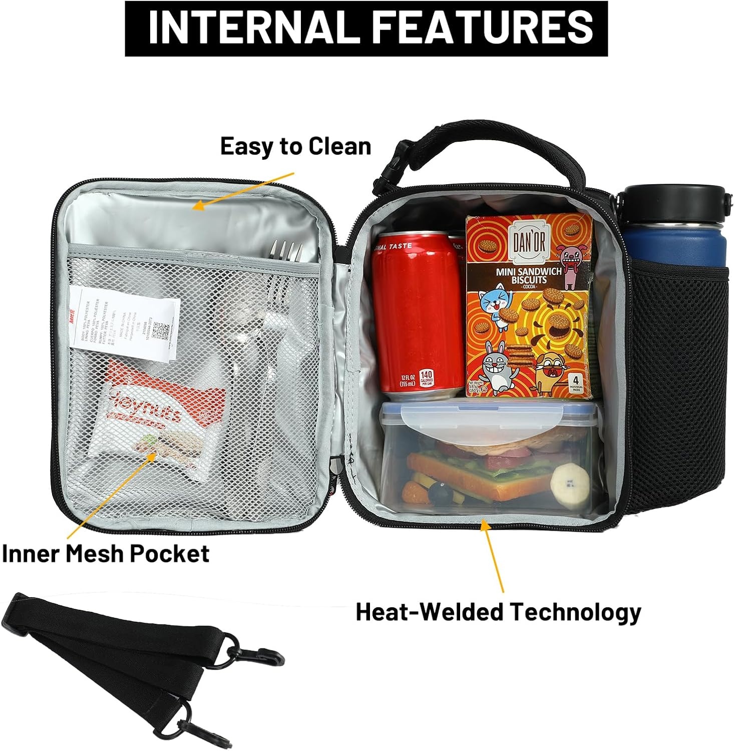 image:imageMIER Expandable Lunch Bag Insulated Lunch Box for Men to Work Travel Portable Lunchbox Bags with Shoulder Strap and Water Bottle Holder BlackBlackGreen