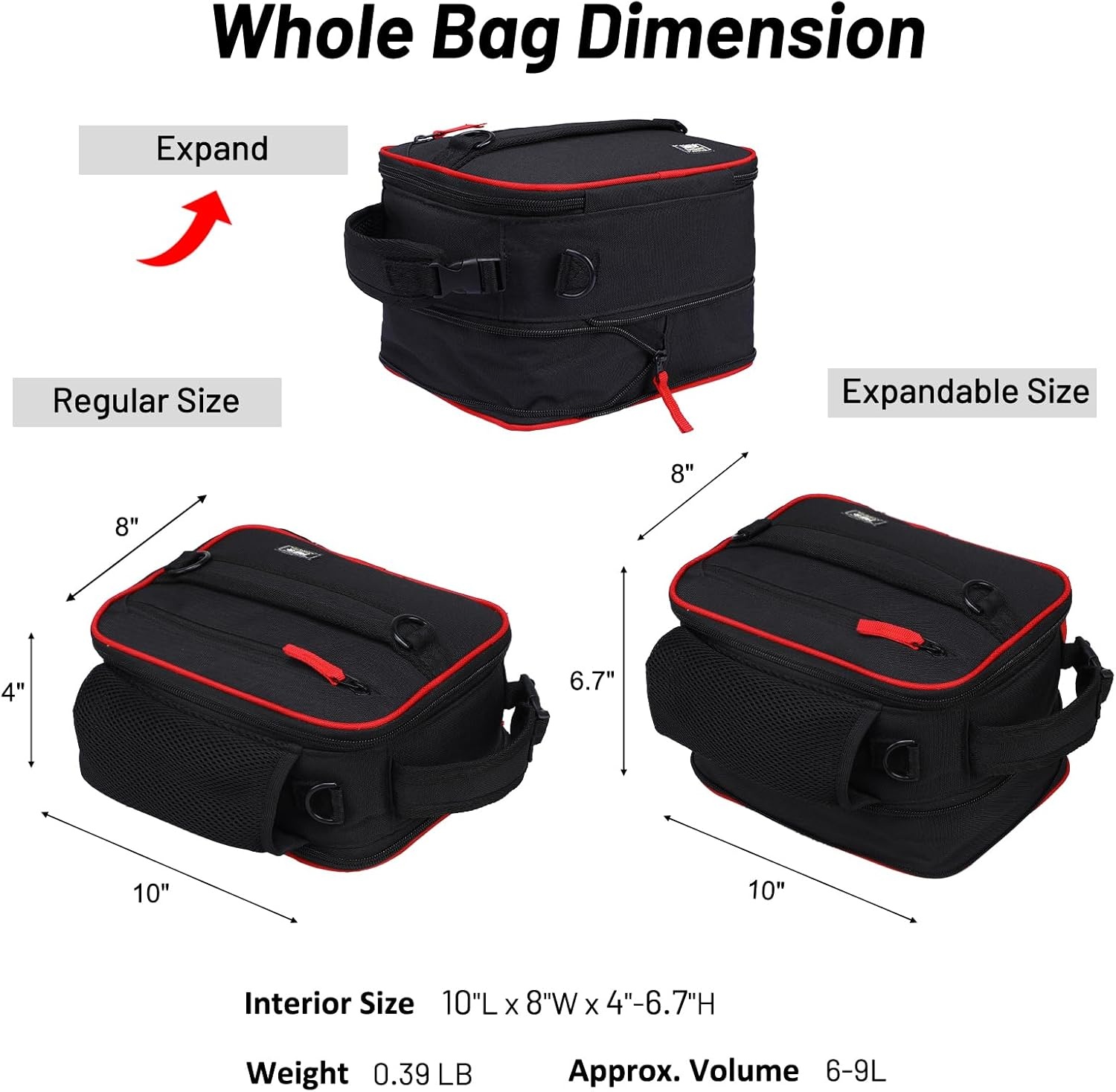 image:imageMIER Expandable Lunch Bag Insulated Lunch Box for Men to Work Travel Portable Lunchbox Bags with Shoulder Strap and Water Bottle Holder BlackBlackRed