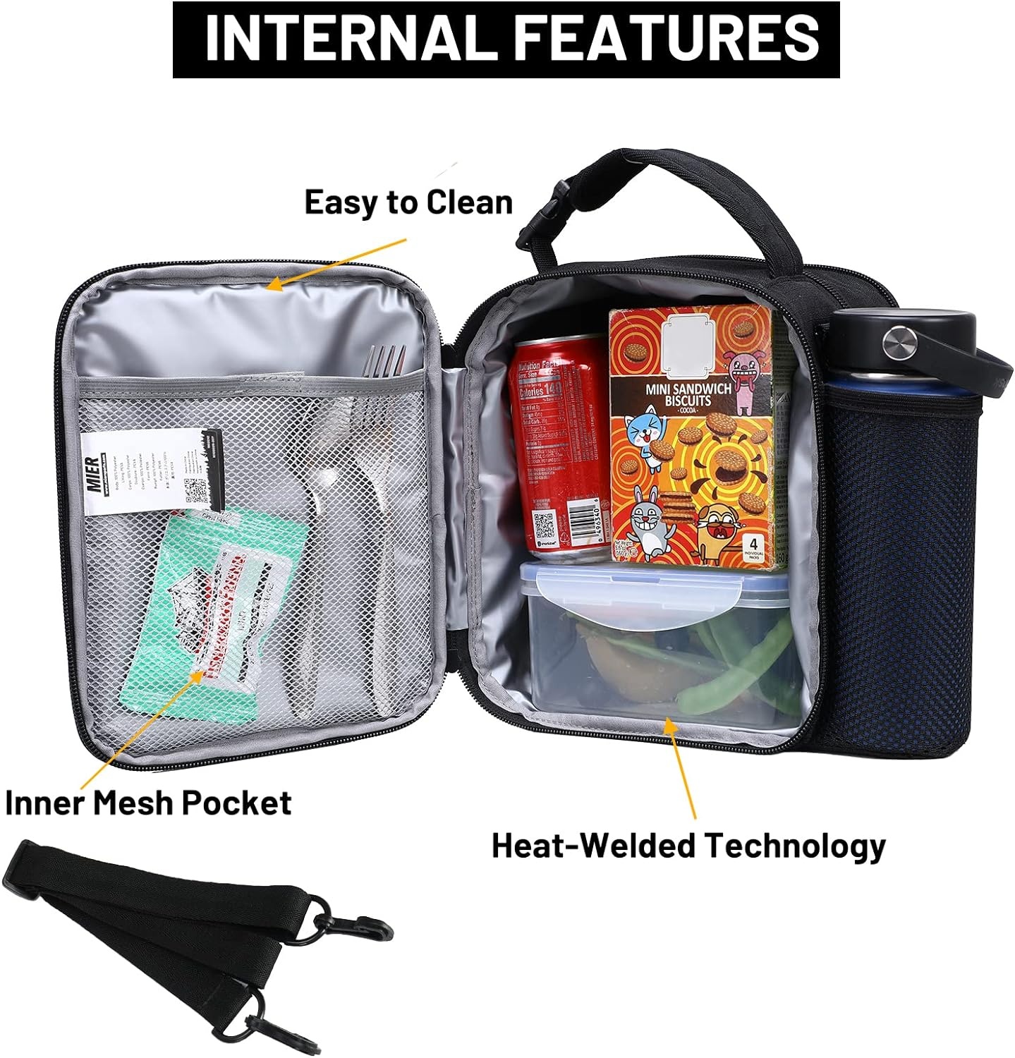 image:imageMIER Expandable Lunch Bag Insulated Lunch Box for Men to Work Travel Portable Lunchbox Bags with Shoulder Strap and Water Bottle Holder BlackBlackYellow