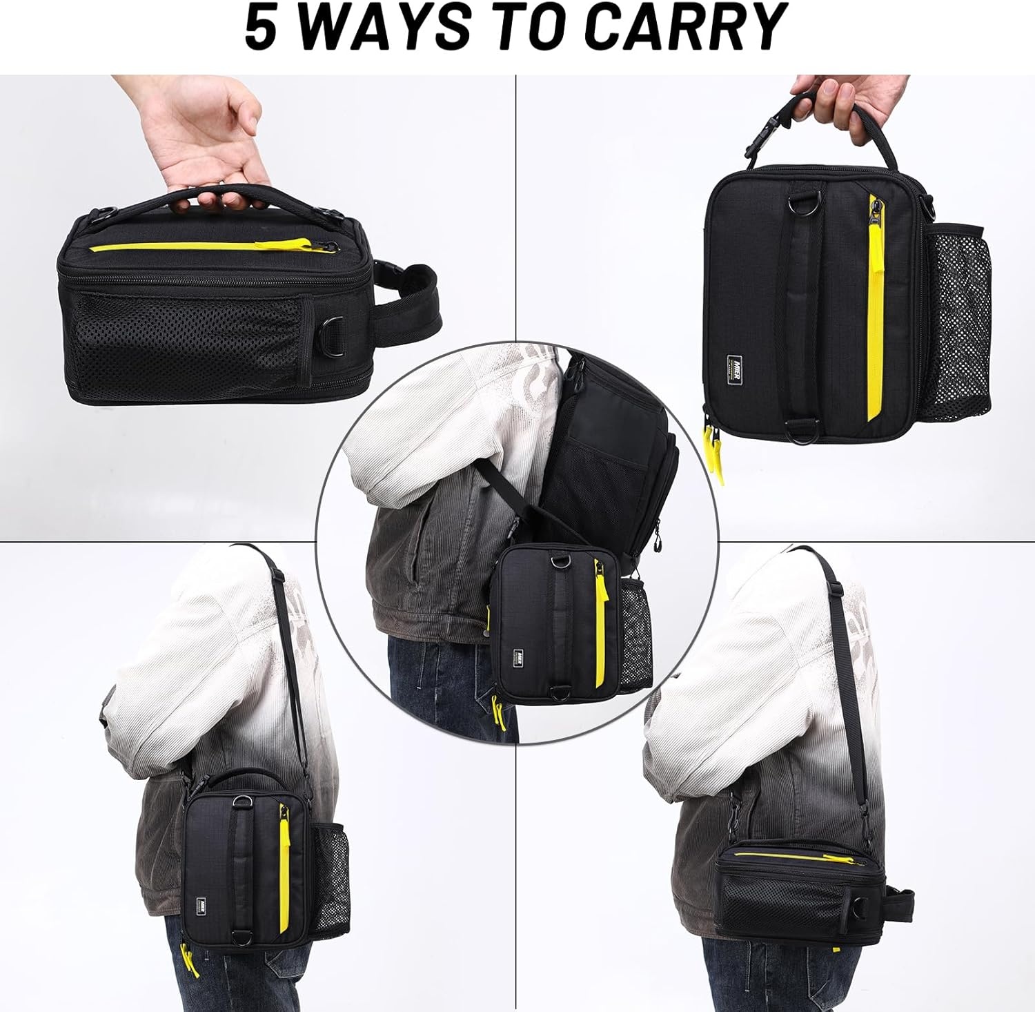 image:imageMIER Expandable Lunch Bag Insulated Lunch Box for Men to Work Travel Portable Lunchbox Bags with Shoulder Strap and Water Bottle Holder BlackBlackYellow